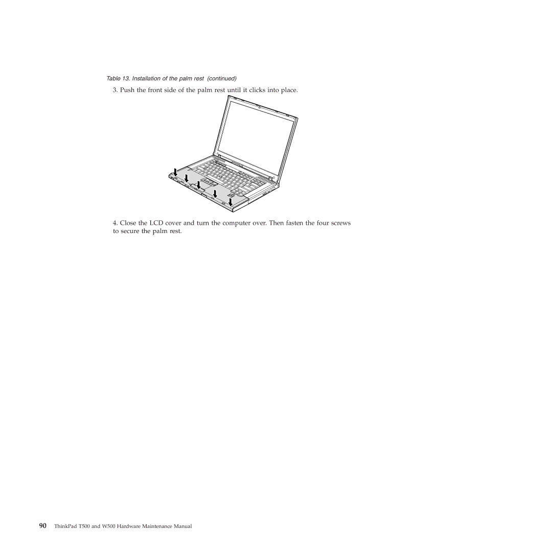 Lenovo W500 manual Installation of the palm rest 