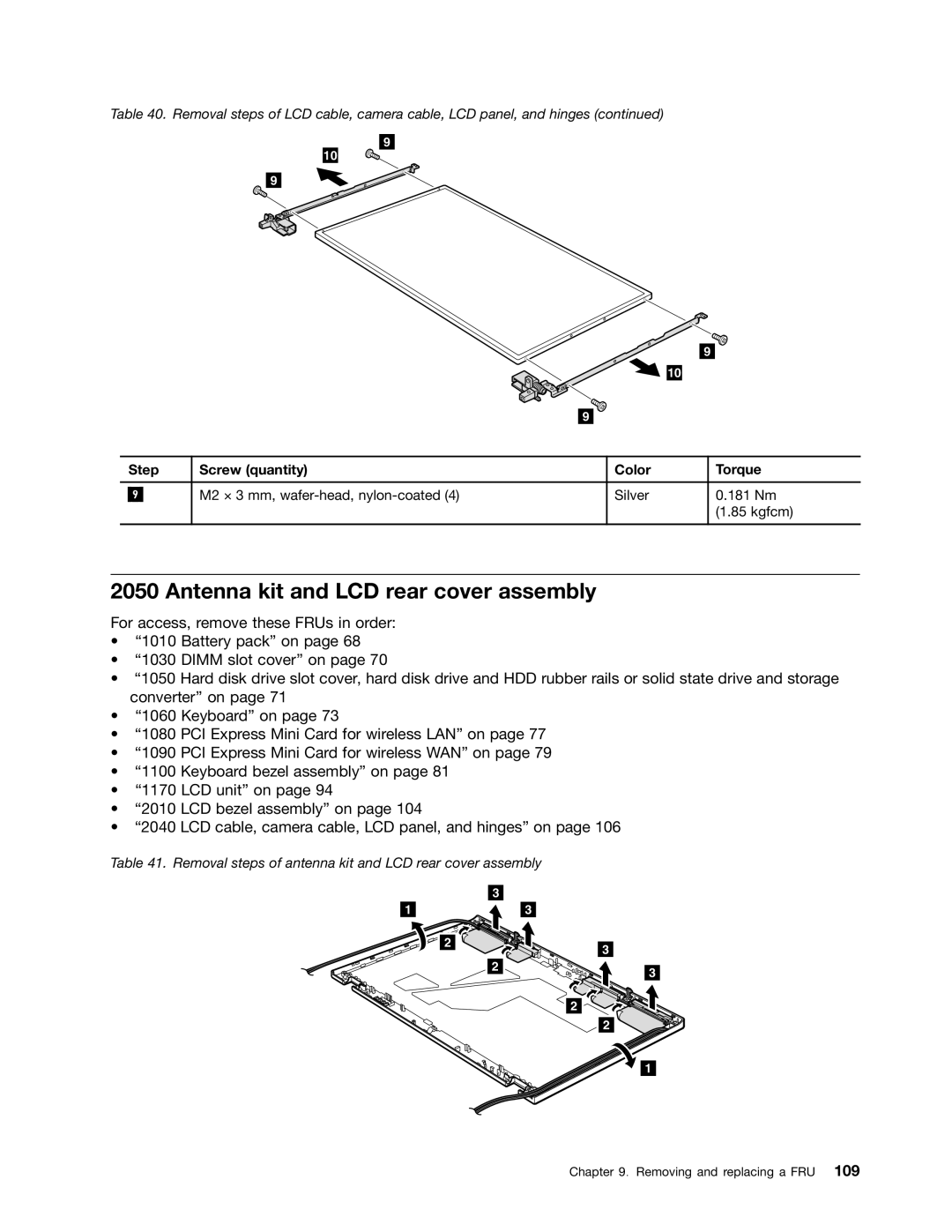 Lenovo T510I, W510 manual Antenna kit and LCD rear cover assembly 