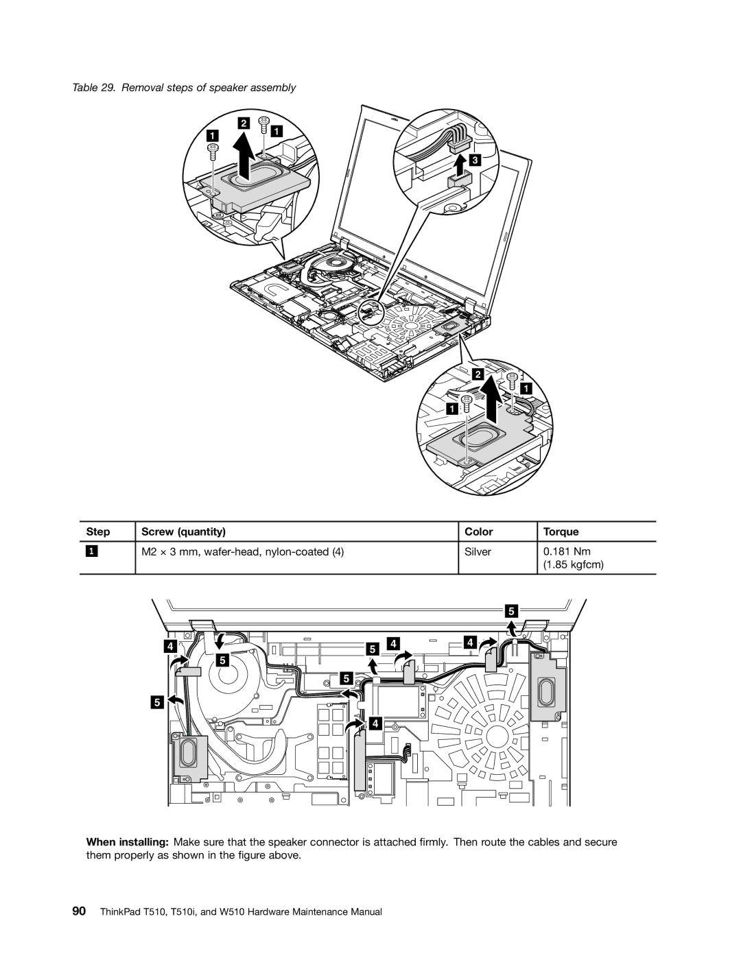 Lenovo W510, T510I manual Removal steps of speaker assembly 