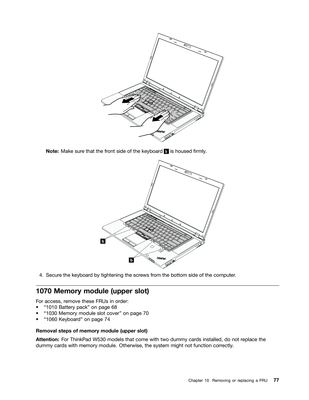 Lenovo 2394F1U, W530, T530i, 244723U manual Memory module upper slot, Removal steps of memory module upper slot 