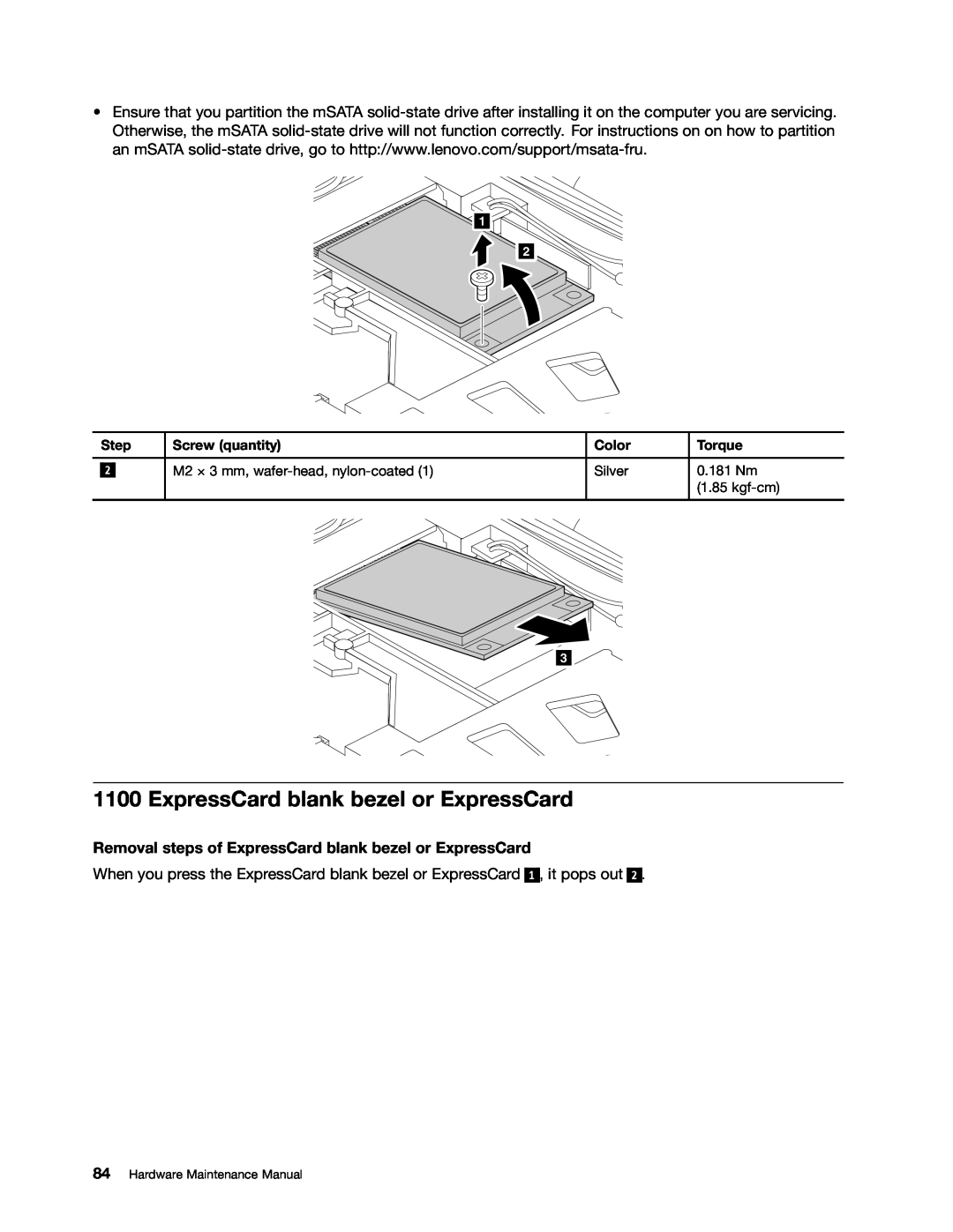 Lenovo W530, T530i manual Removal steps of ExpressCard blank bezel or ExpressCard, kgf-cm, Hardware Maintenance Manual 