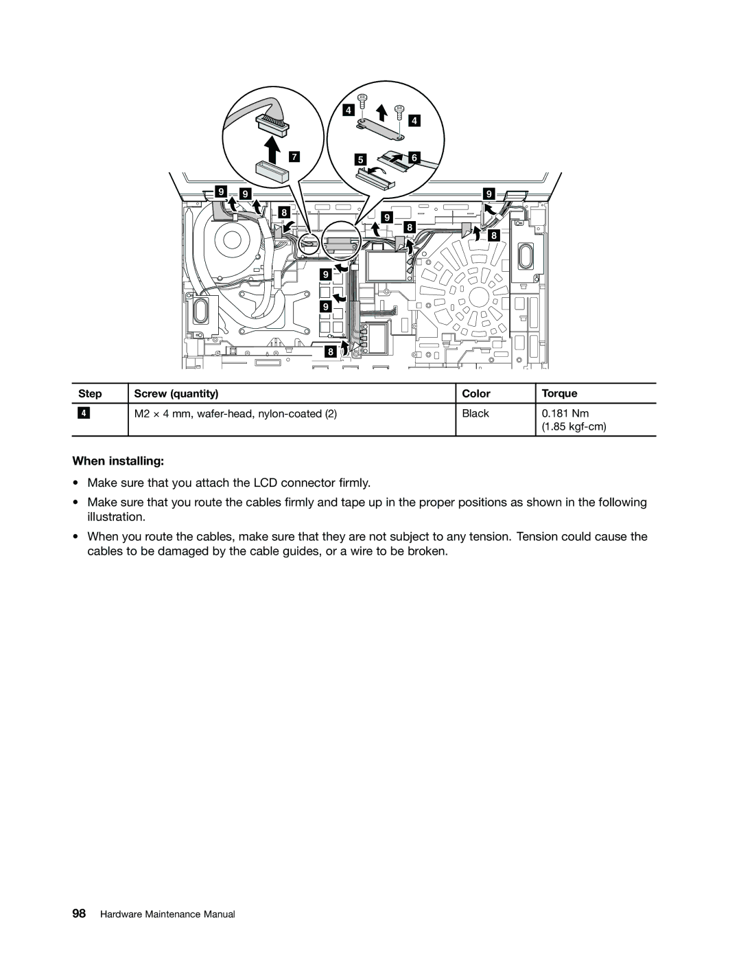 Lenovo 244723U, W530, T530i, 2394F1U manual M2 × 4 mm, wafer-head, nylon-coated Black 181 Nm 