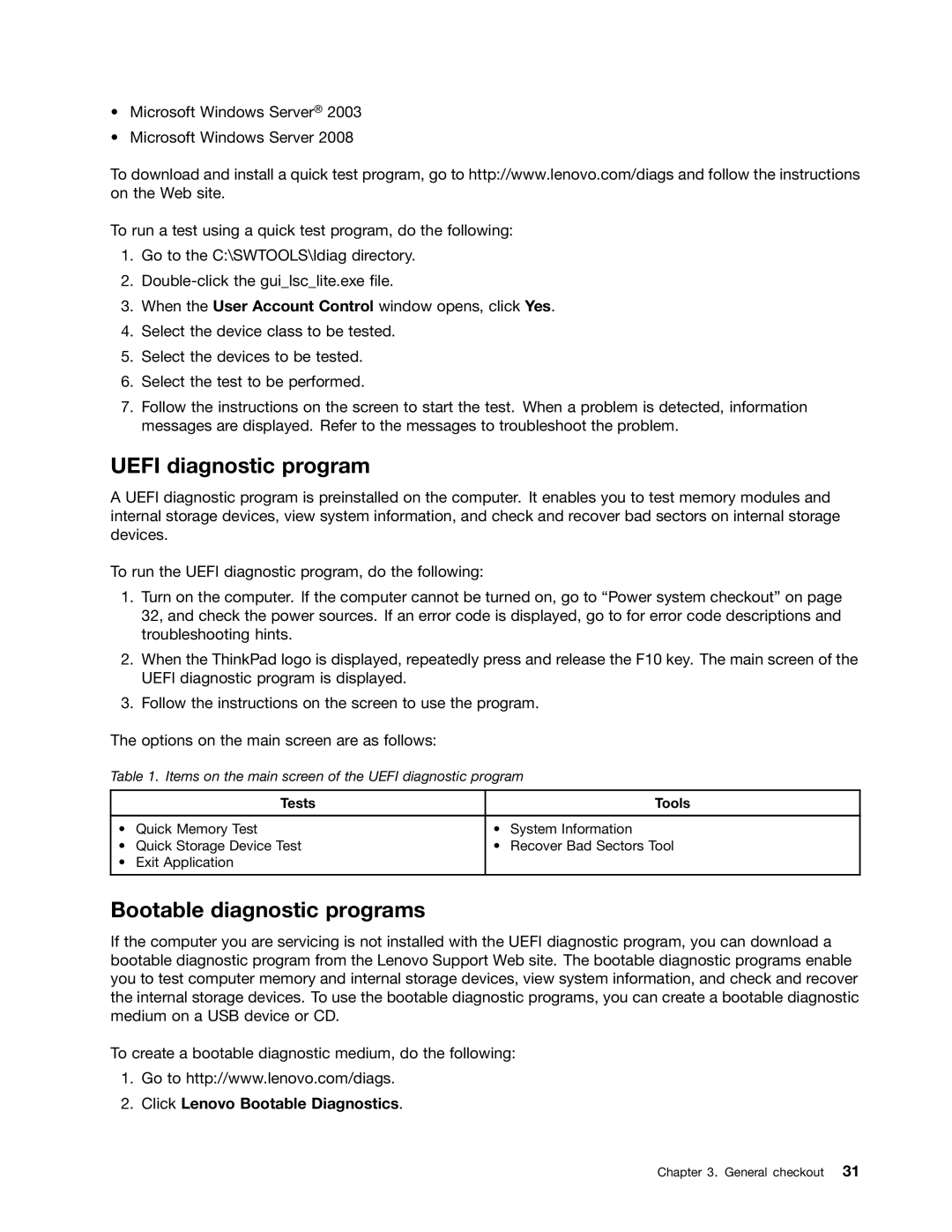 Lenovo W530, T530i, 2394F1U Uefi diagnostic program, Bootable diagnostic programs, Click Lenovo Bootable Diagnostics 