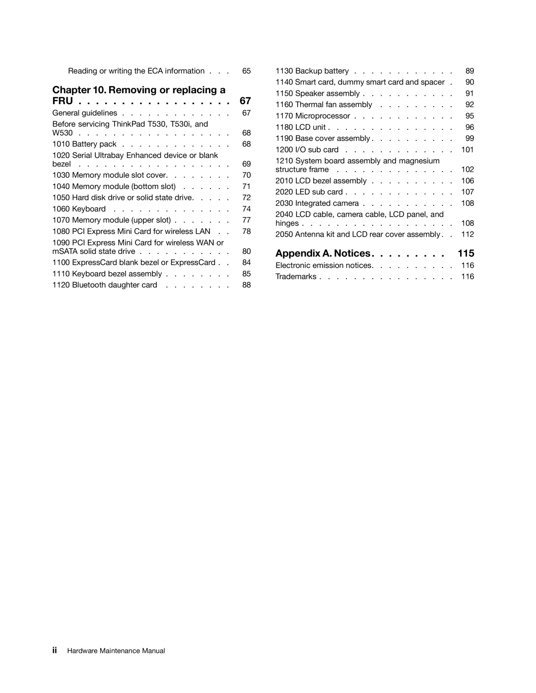 Lenovo 244723U, W530, T530i, 2394F1U manual Fru 