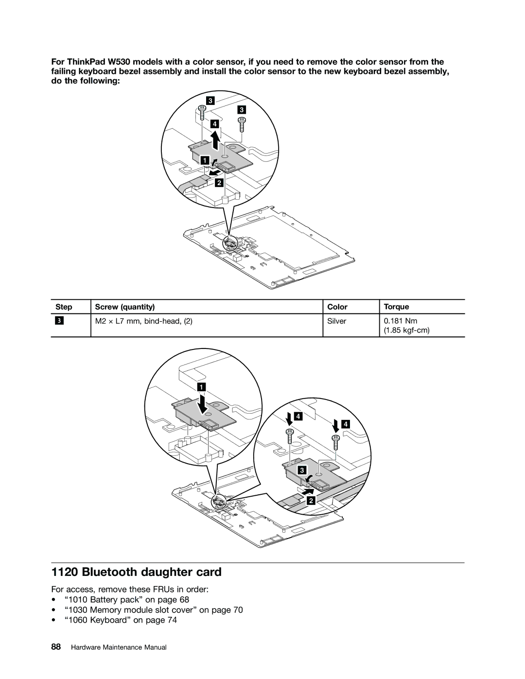 Lenovo 244723U, W530, T530i, 2394F1U manual Bluetooth daughter card 