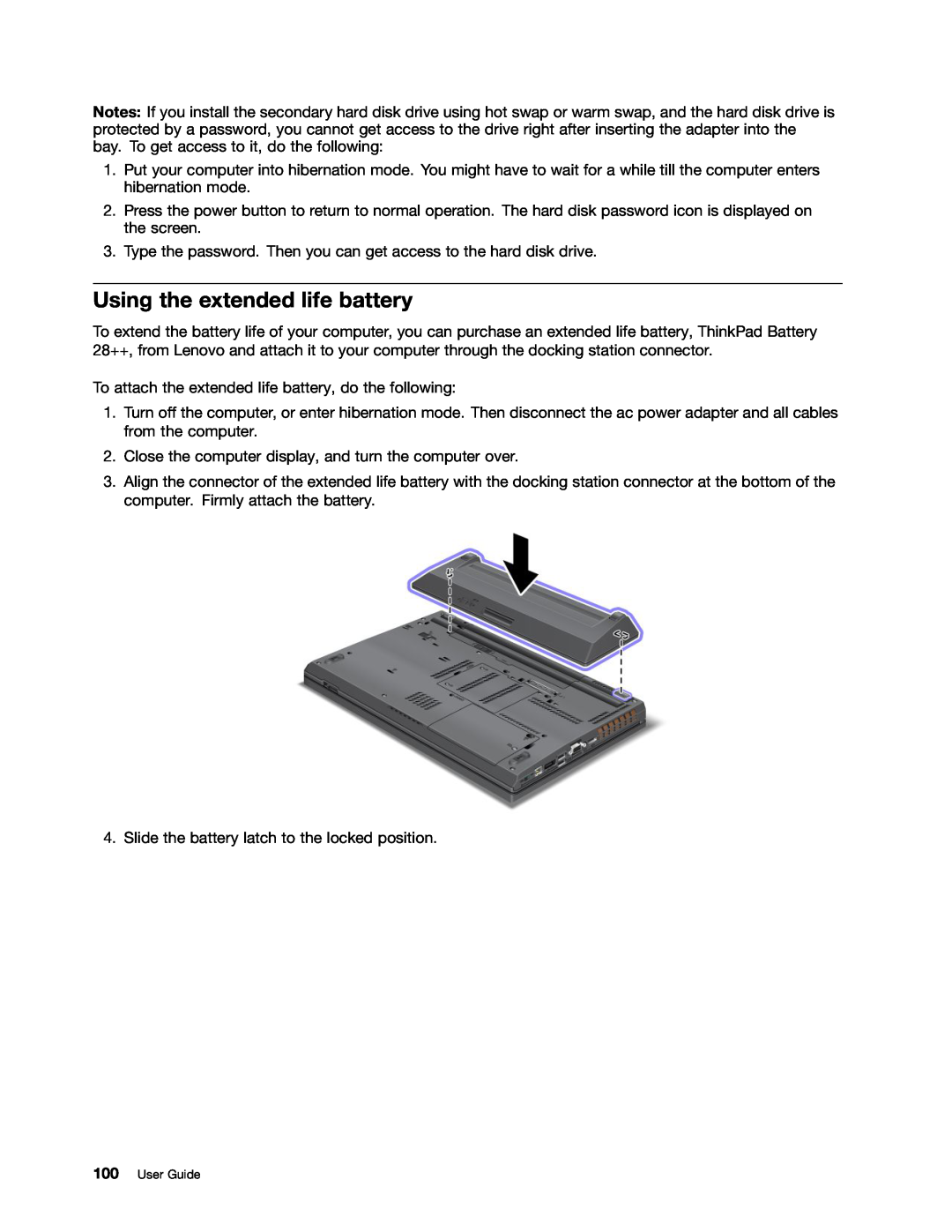Lenovo T530i, W530, 24384KU, 243858U manual Using the extended life battery, User Guide 