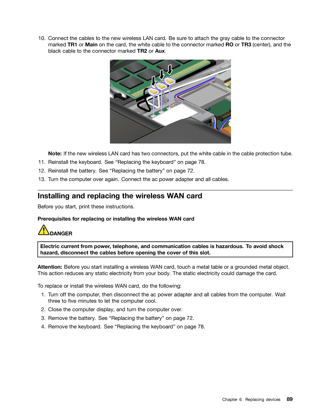 Lenovo W530, T530i, 24384KU, 243858U manual Installing and replacing the wireless WAN card 