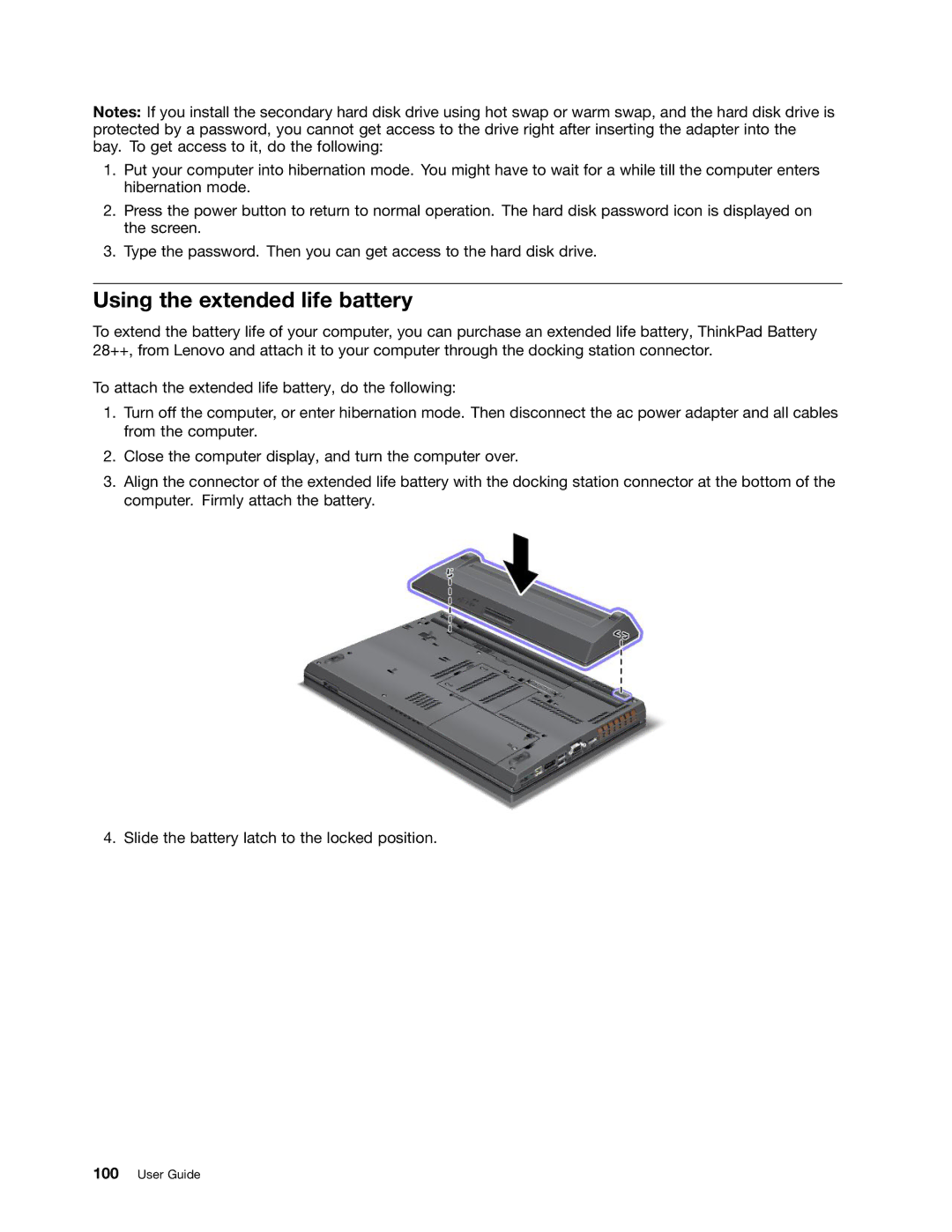 Lenovo T530i, W530, 24384KU, 243858U manual Using the extended life battery 