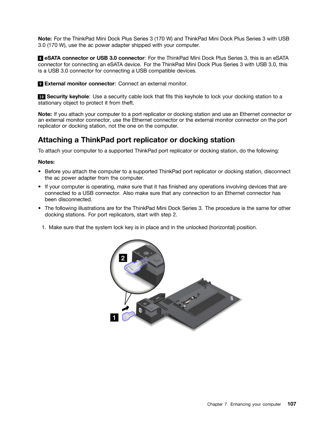 Lenovo 24384KU, W530, T530i, 243858U manual Attaching a ThinkPad port replicator or docking station 