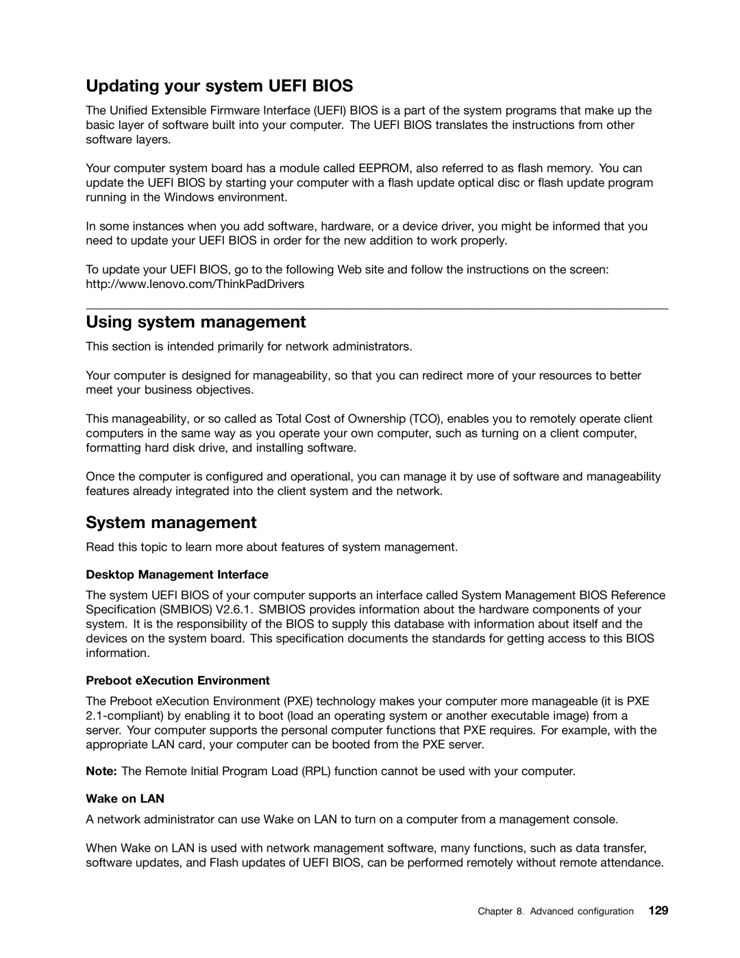 Lenovo W530, T530i, 24384KU, 243858U manual Updating your system Uefi Bios, Using system management, System management 