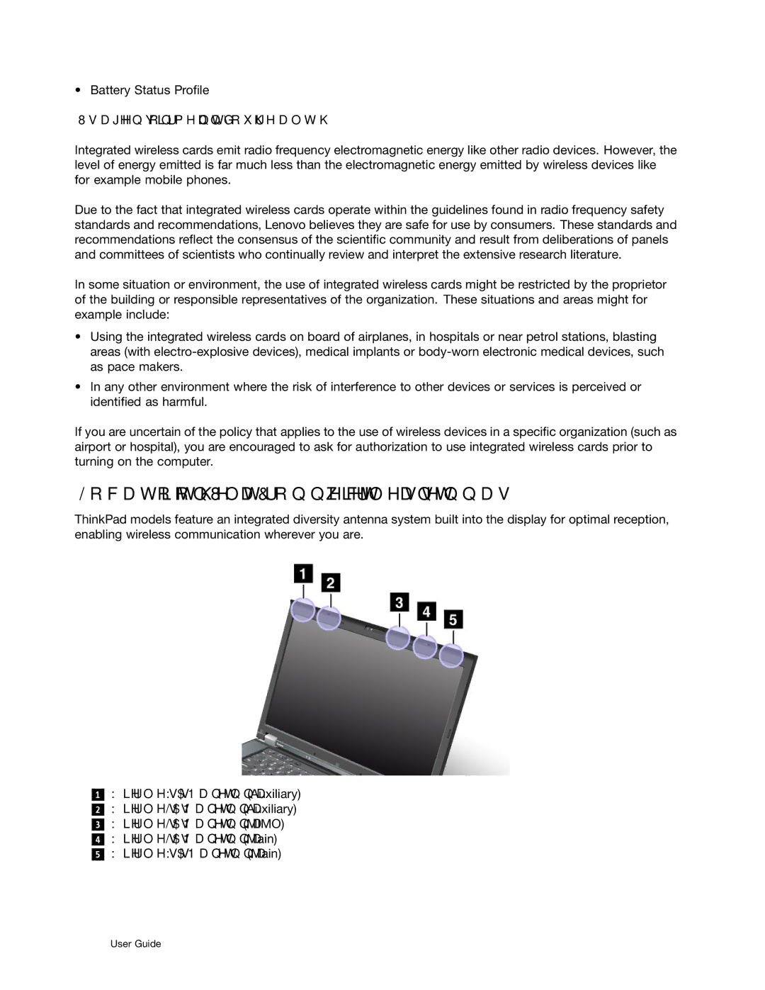 Lenovo 24384KU, W530, T530i, 243858U manual Location of the UltraConnect wireless antennas, Usage environment and your health 