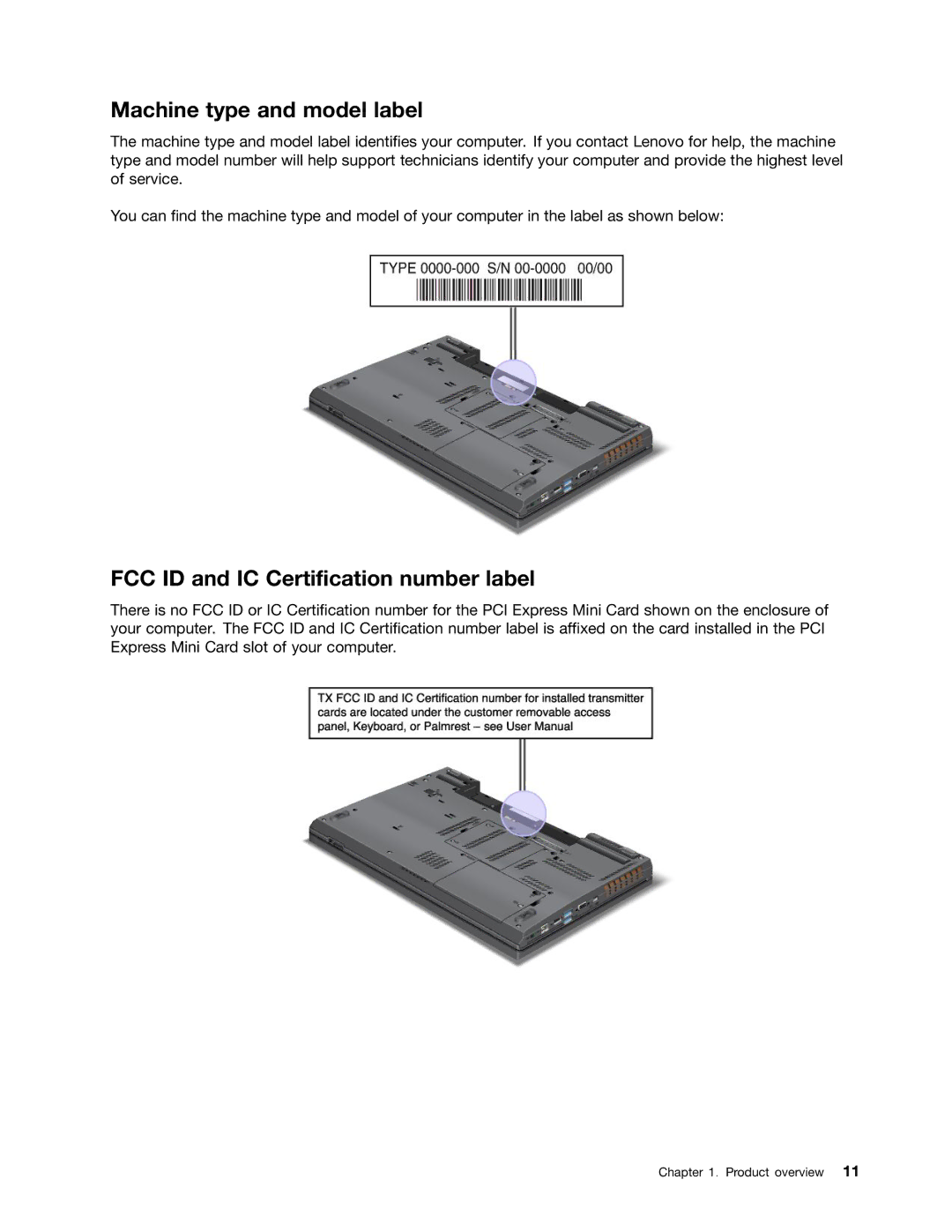 Lenovo W530, T530i, 24384KU, 243858U manual Machine type and model label, FCC ID and IC Certification number label 