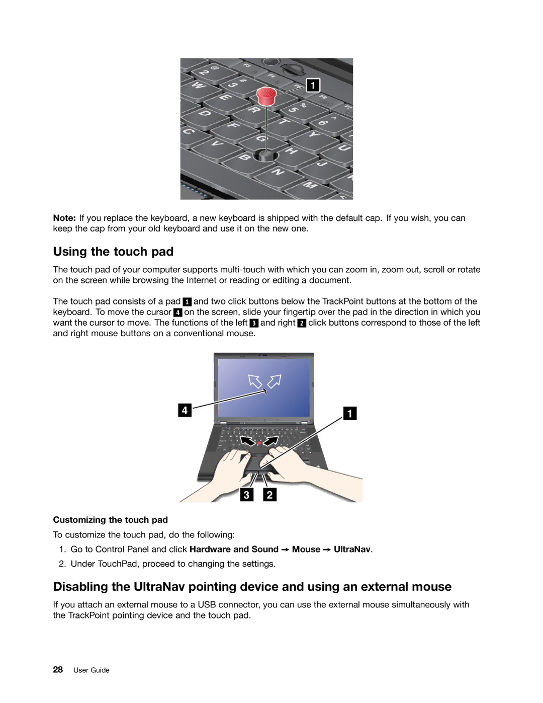 Lenovo 243858U, W530, T530i, 24384KU manual Using the touch pad, Customizing the touch pad 