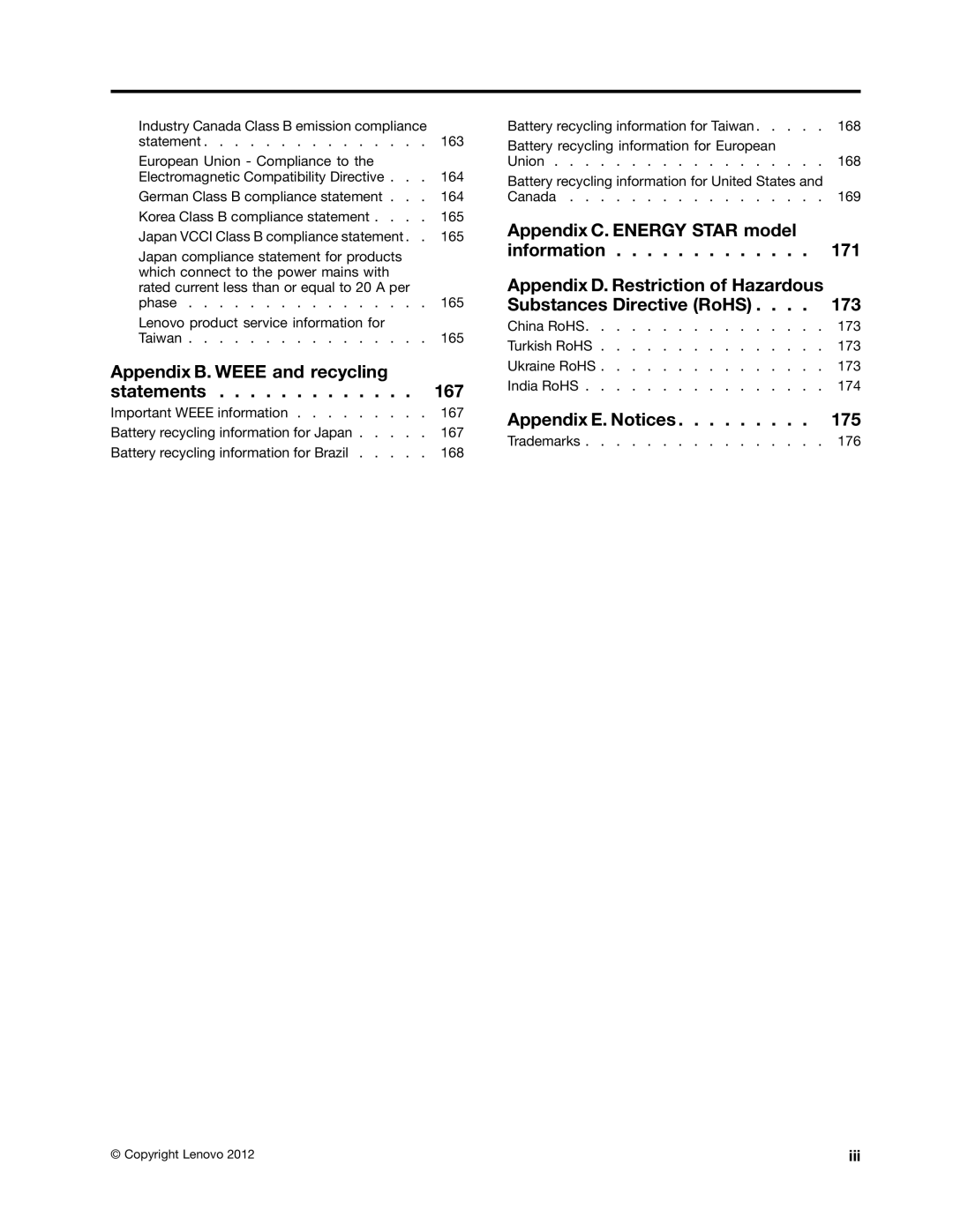 Lenovo W530, T530i, 24384KU, 243858U manual Appendix B. Weee and recycling statements, Iii 