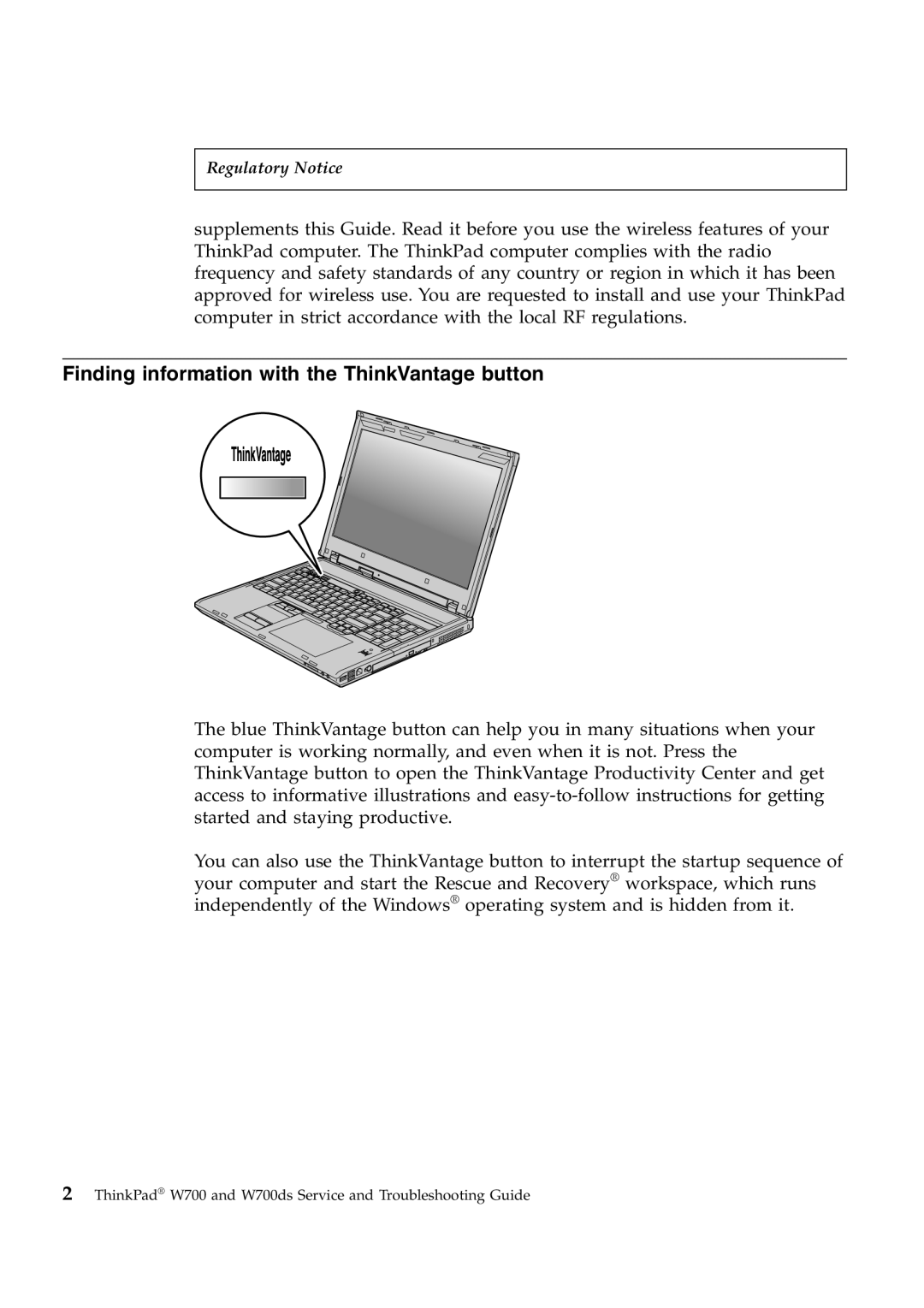 Lenovo W700ds manual Finding information with the ThinkVantage button 