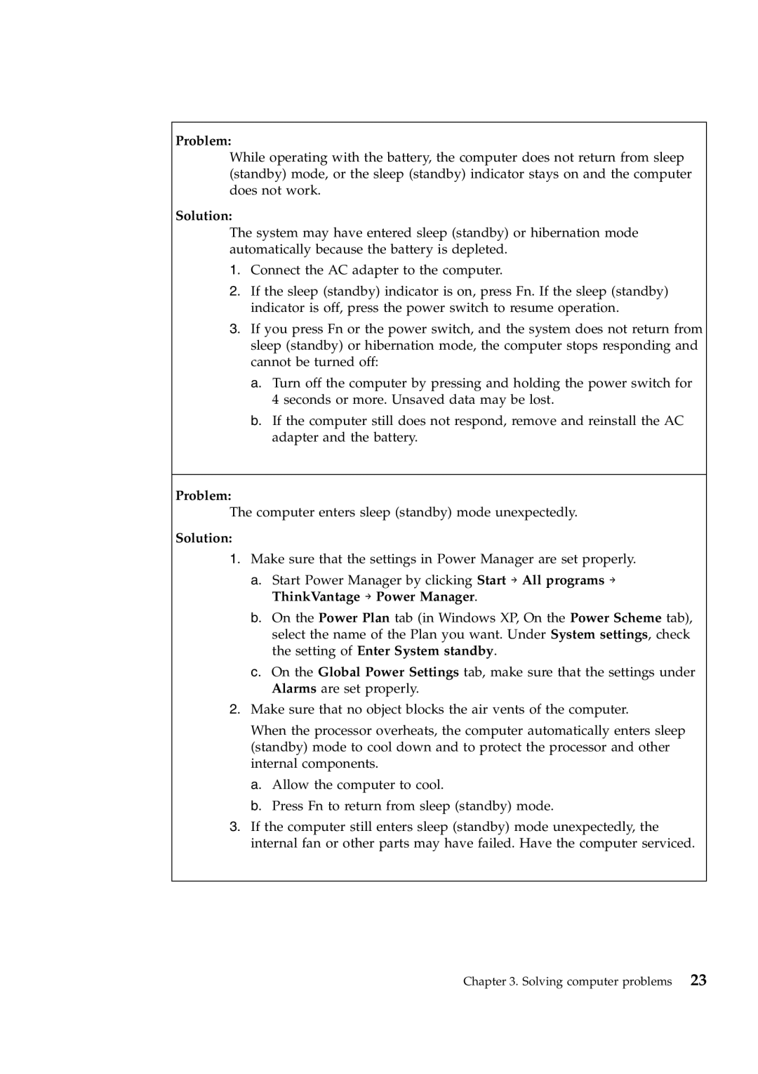 Lenovo W700ds manual Computer enters sleep standby mode unexpectedly 