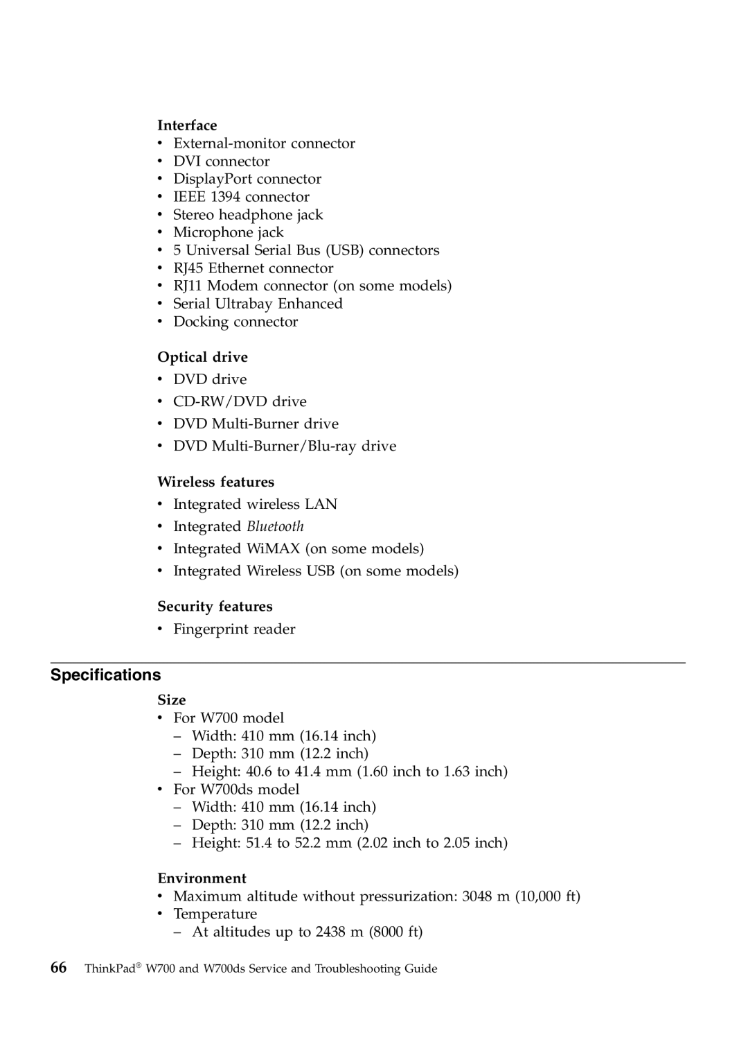 Lenovo W700ds manual Specifications 