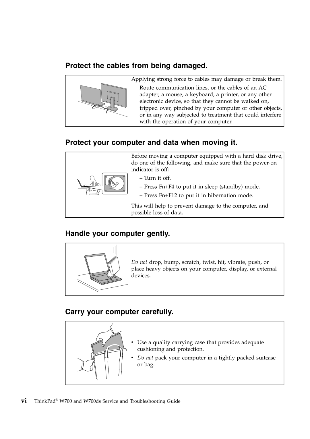 Lenovo W700ds manual Protect the cables from being damaged 