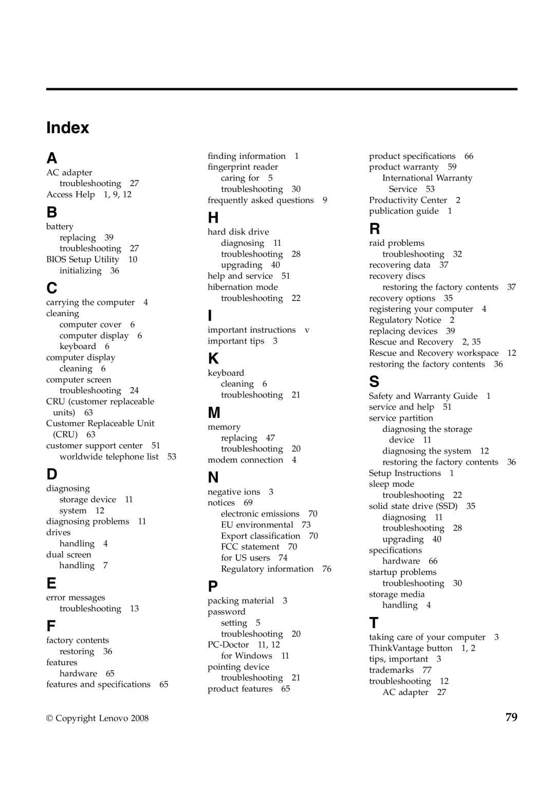 Lenovo W700ds manual Index 