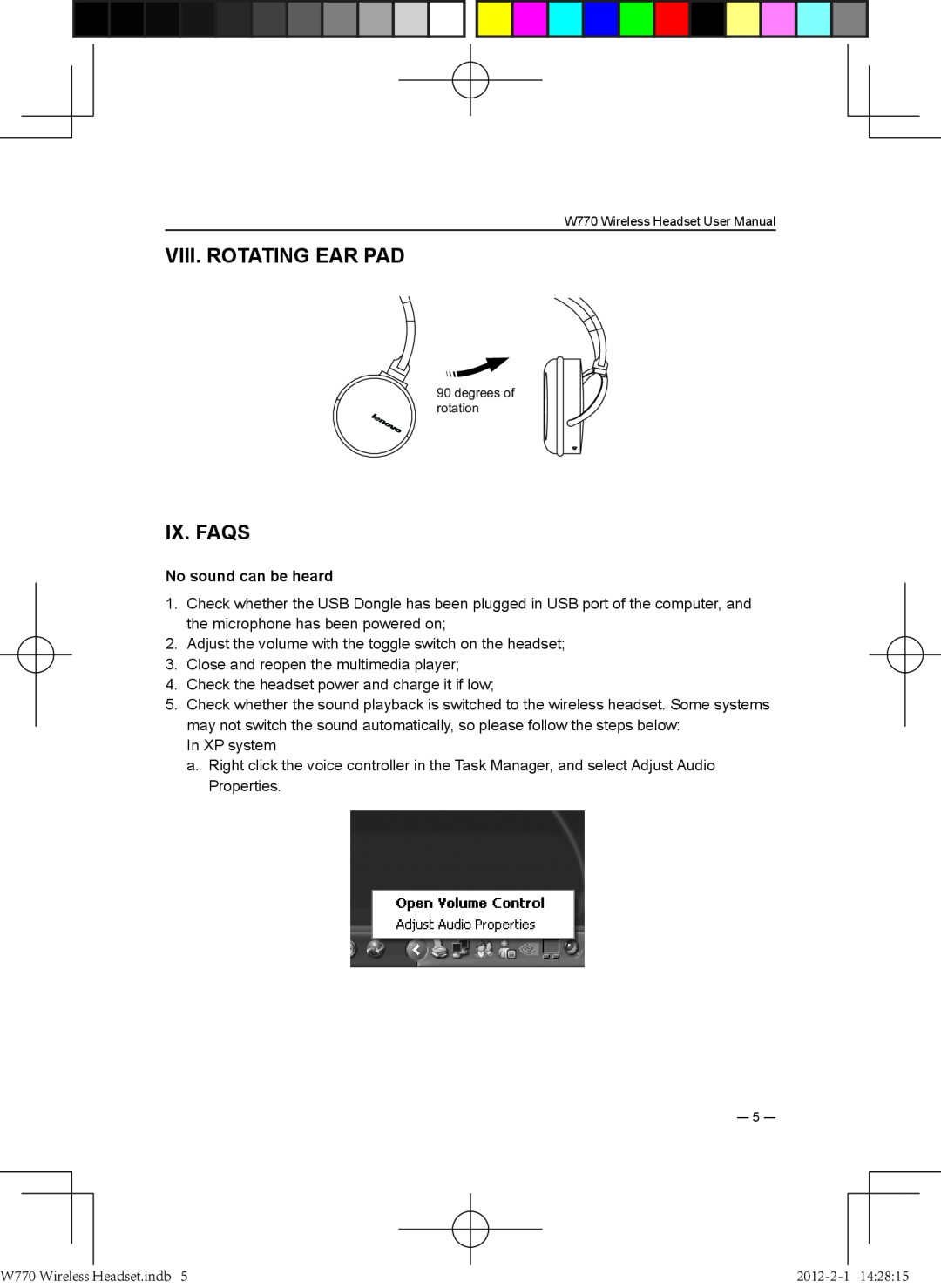 Lenovo W770 user manual VIII. Rotating ear pad, IX. FAQs, No sound can be heard 