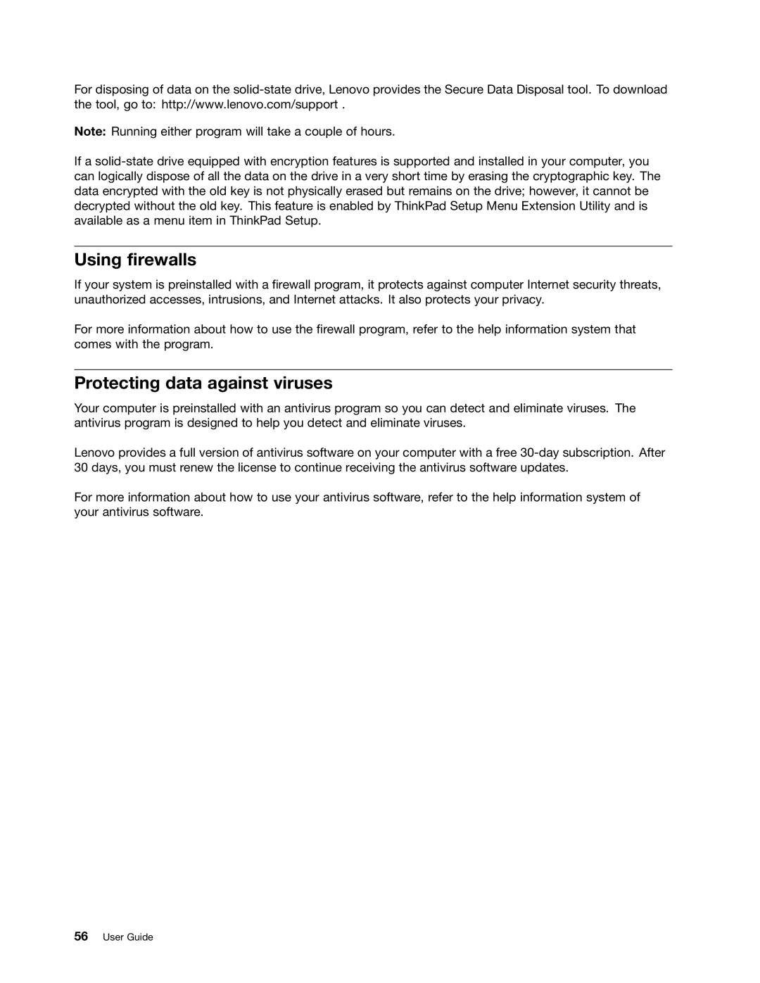 Lenovo I53427U180SSD, X1, I53427U4GB, 3444GZU, 3444GXU manual Using firewalls, Protecting data against viruses 