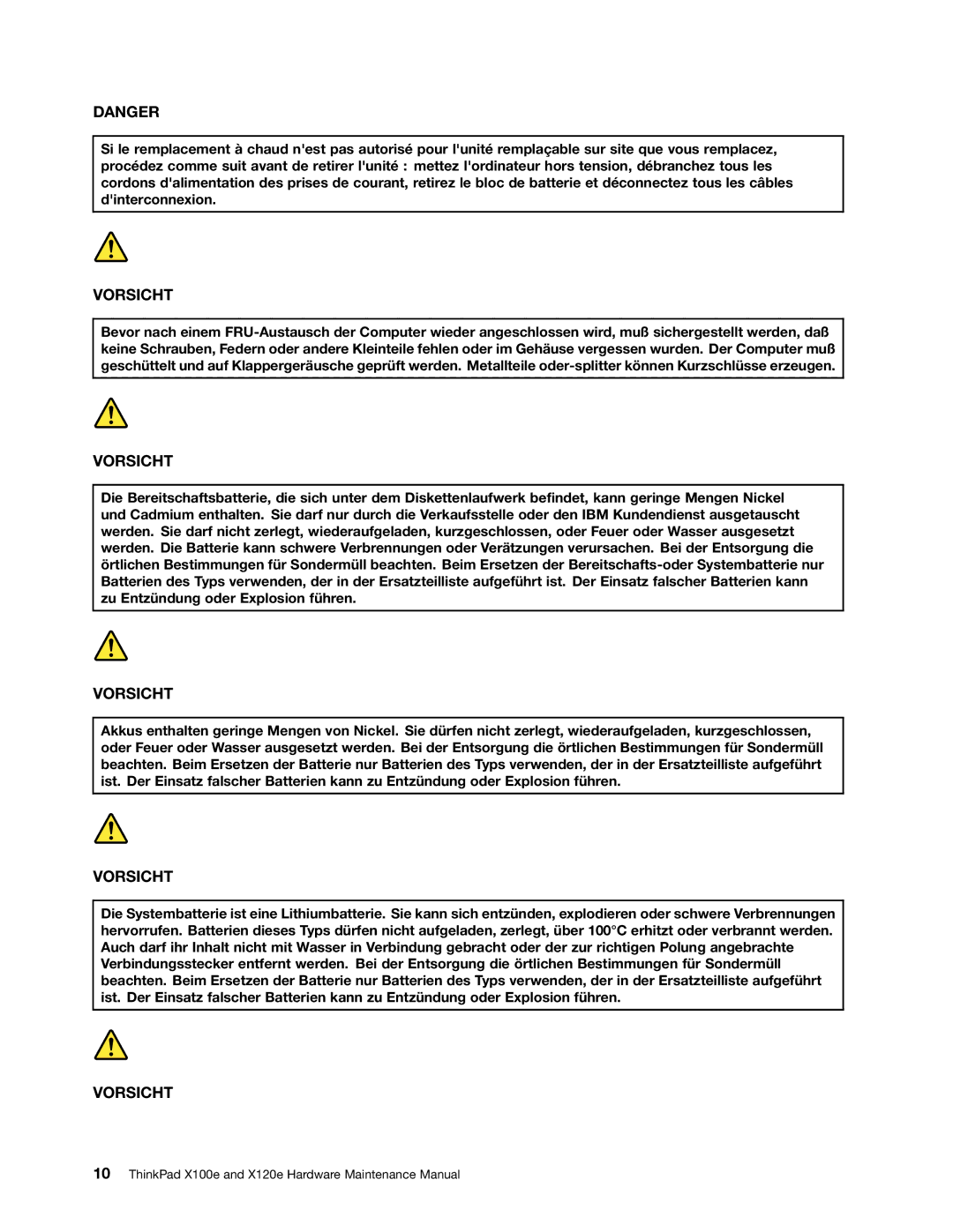 Lenovo X120E manual Vorsicht 