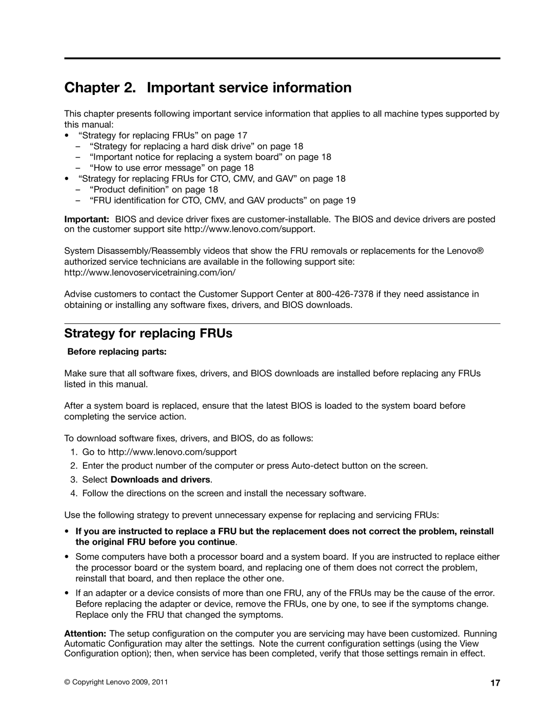 Lenovo X120E manual Important service information, Strategy for replacing FRUs, Before replacing parts 