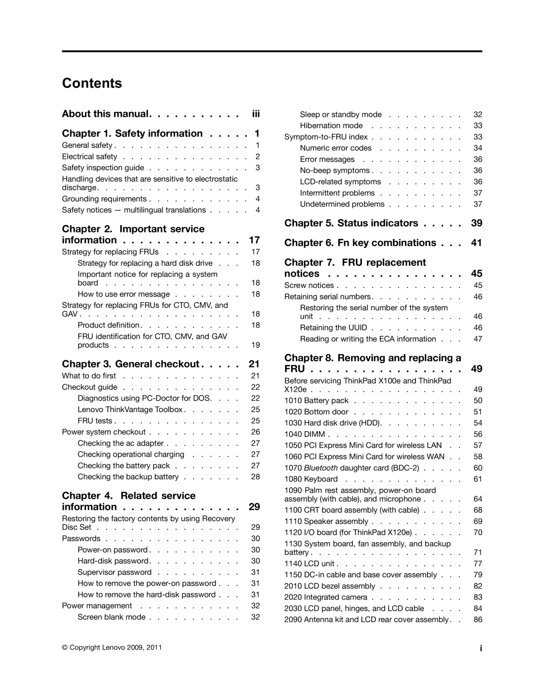 Lenovo X120E manual Contents 