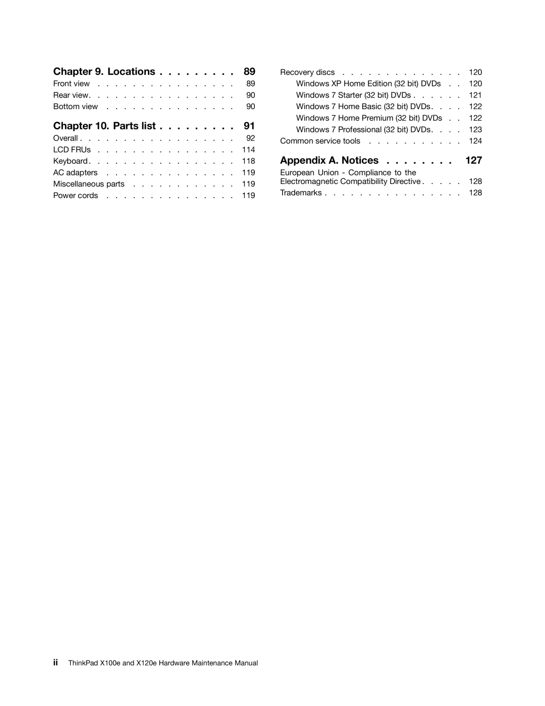 Lenovo X120E manual Locations 