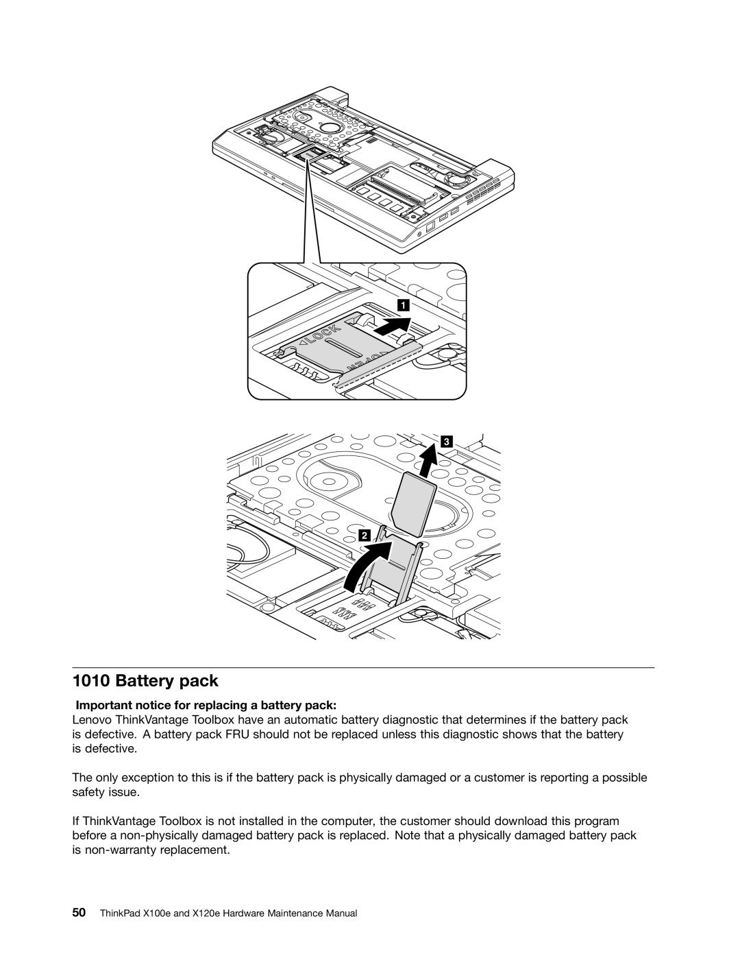 Lenovo X120E manual Battery pack, Important notice for replacing a battery pack 