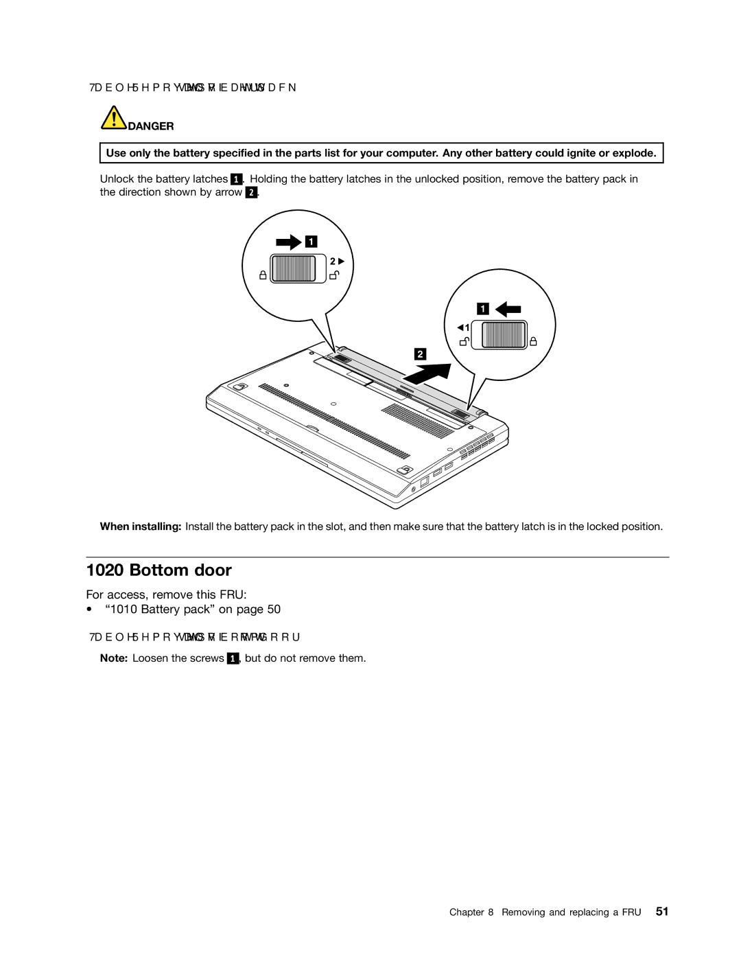 Lenovo X120E manual Bottom door, For access, remove this FRU Battery pack on 