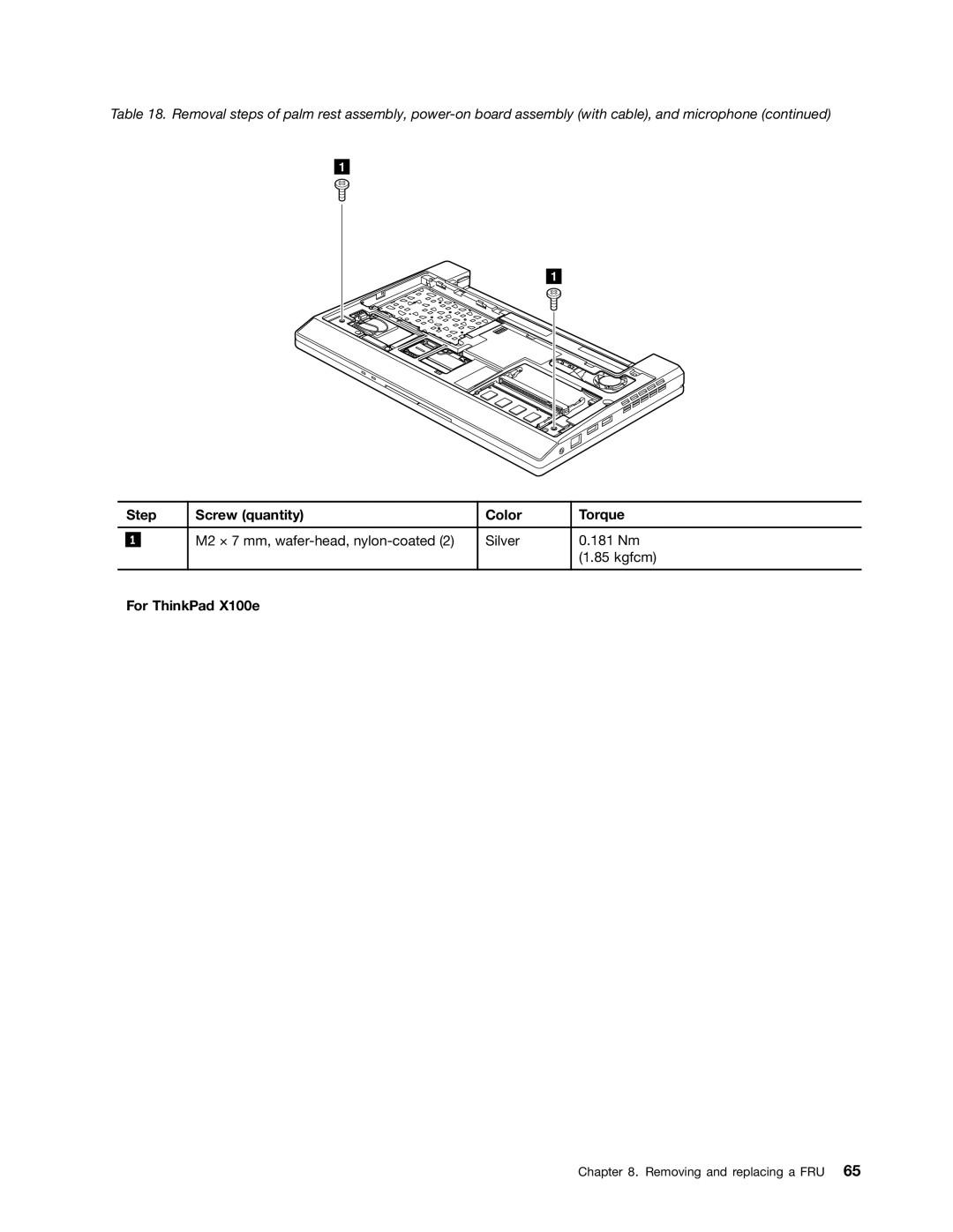 Lenovo X120E manual Step Screw quantity Color Torque 