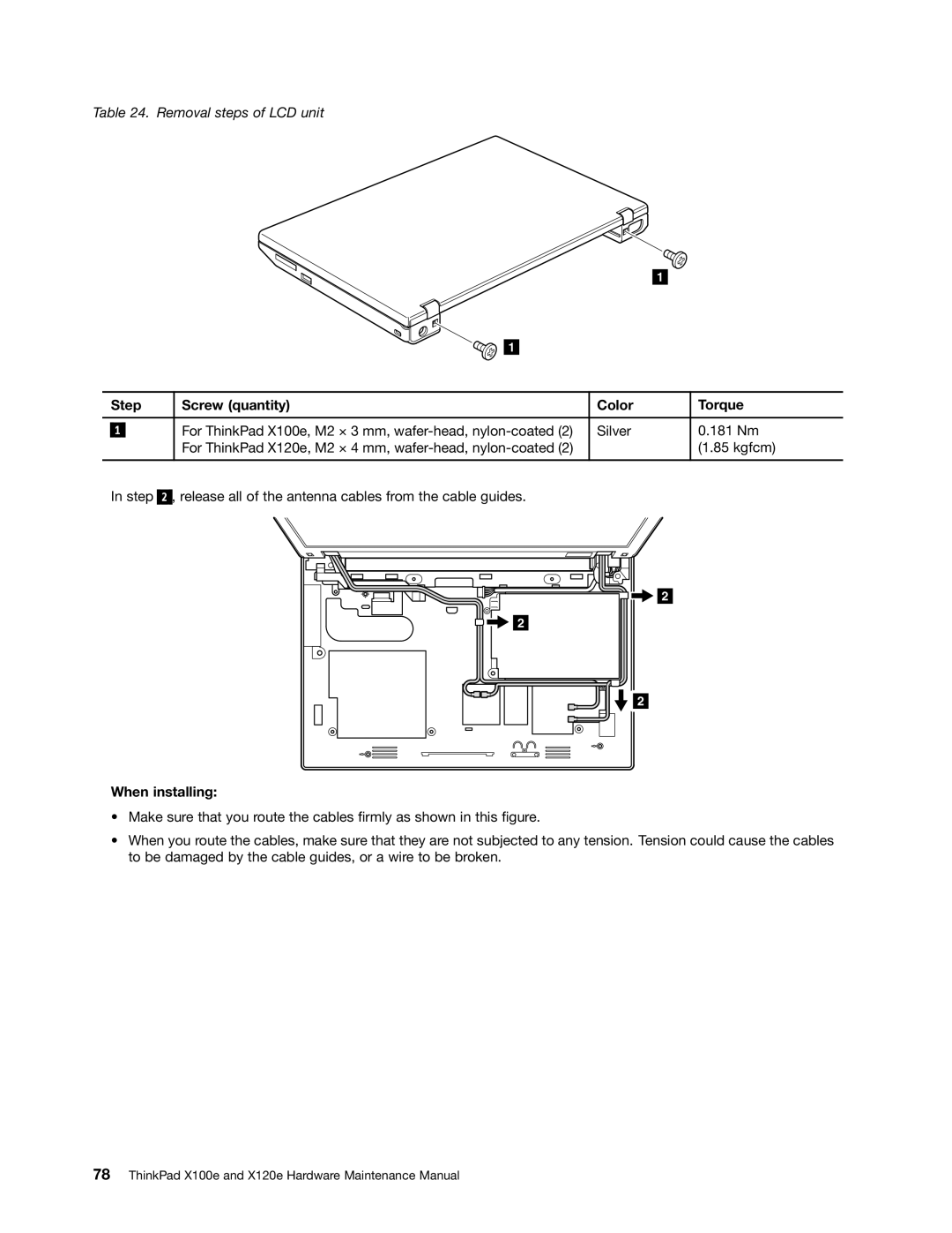 Lenovo X120E manual Removal steps of LCD unit 