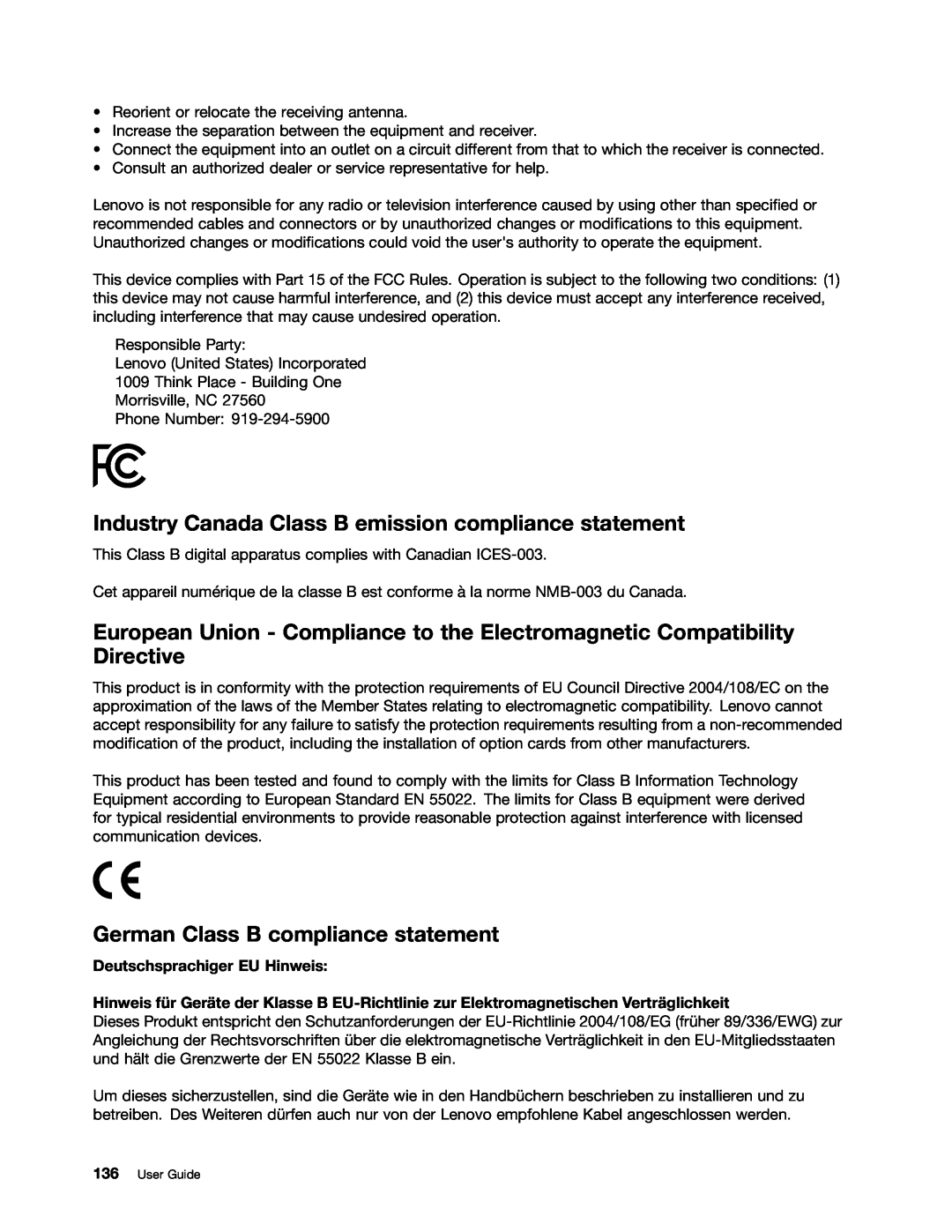 Lenovo X131E manual Industry Canada Class B emission compliance statement, German Class B compliance statement 