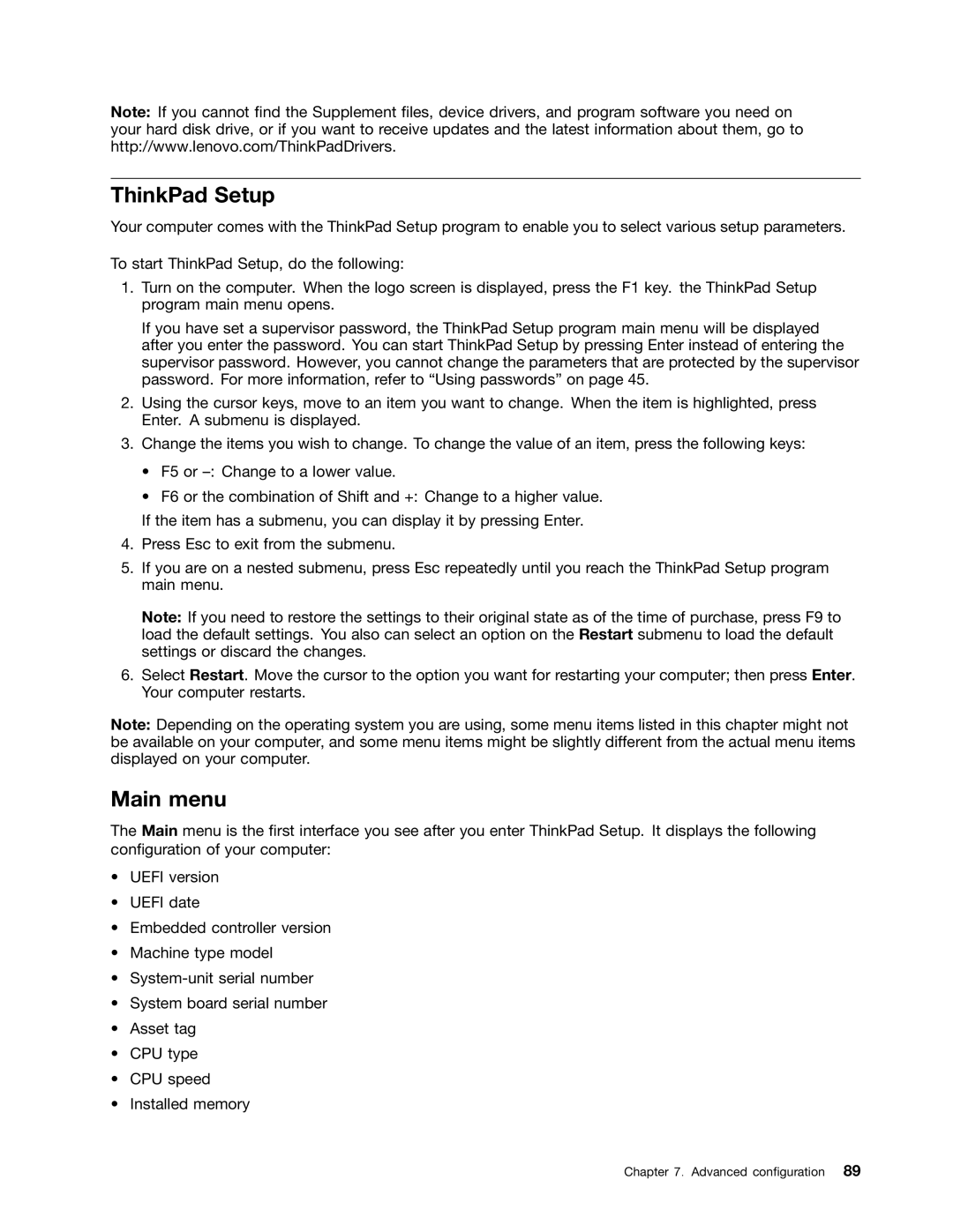 Lenovo X131E manual ThinkPad Setup, Main menu 