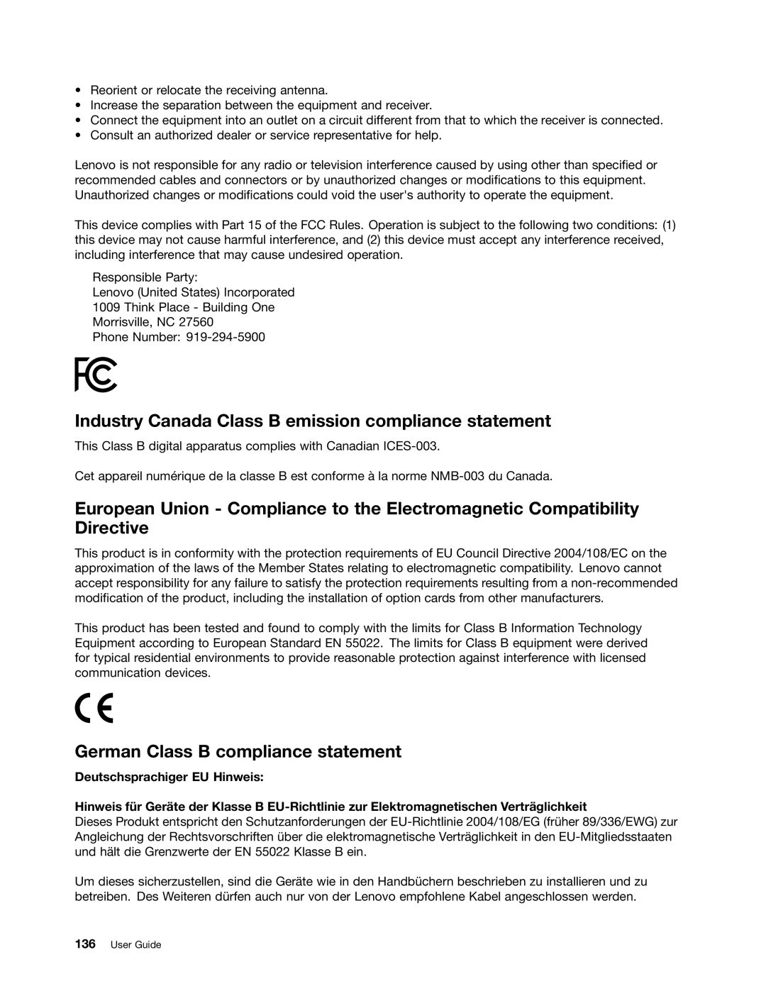 Lenovo X131E manual Industry Canada Class B emission compliance statement, German Class B compliance statement 