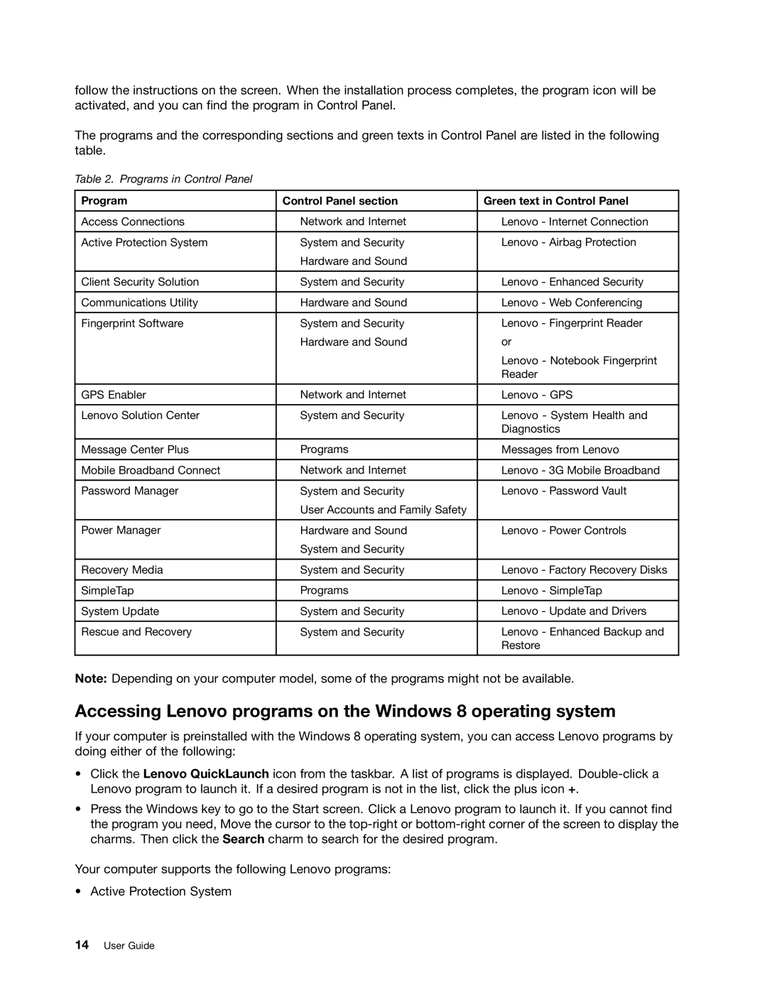 Lenovo X131E manual Accessing Lenovo programs on the Windows 8 operating system 