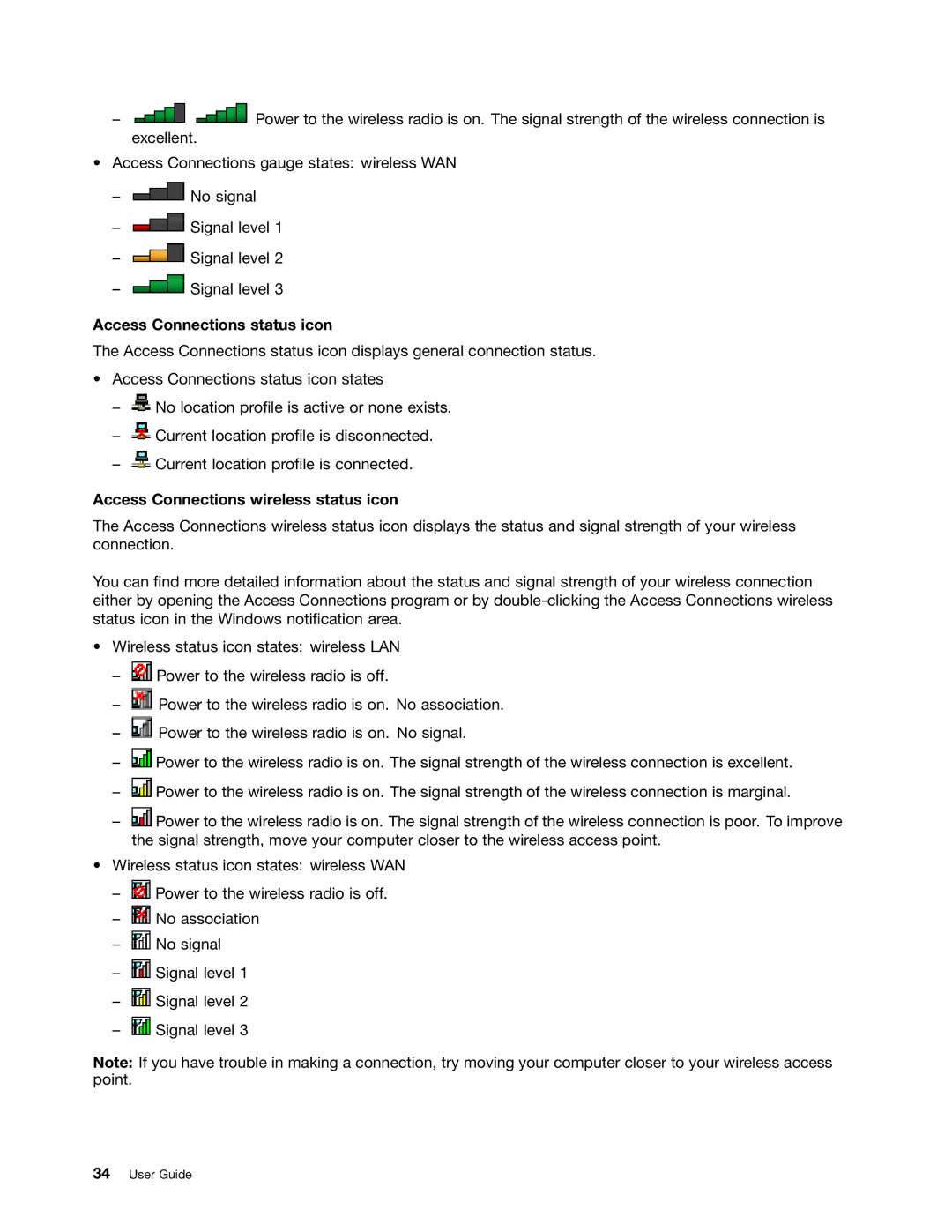 Lenovo X131E manual Access Connections status icon, Access Connections wireless status icon 