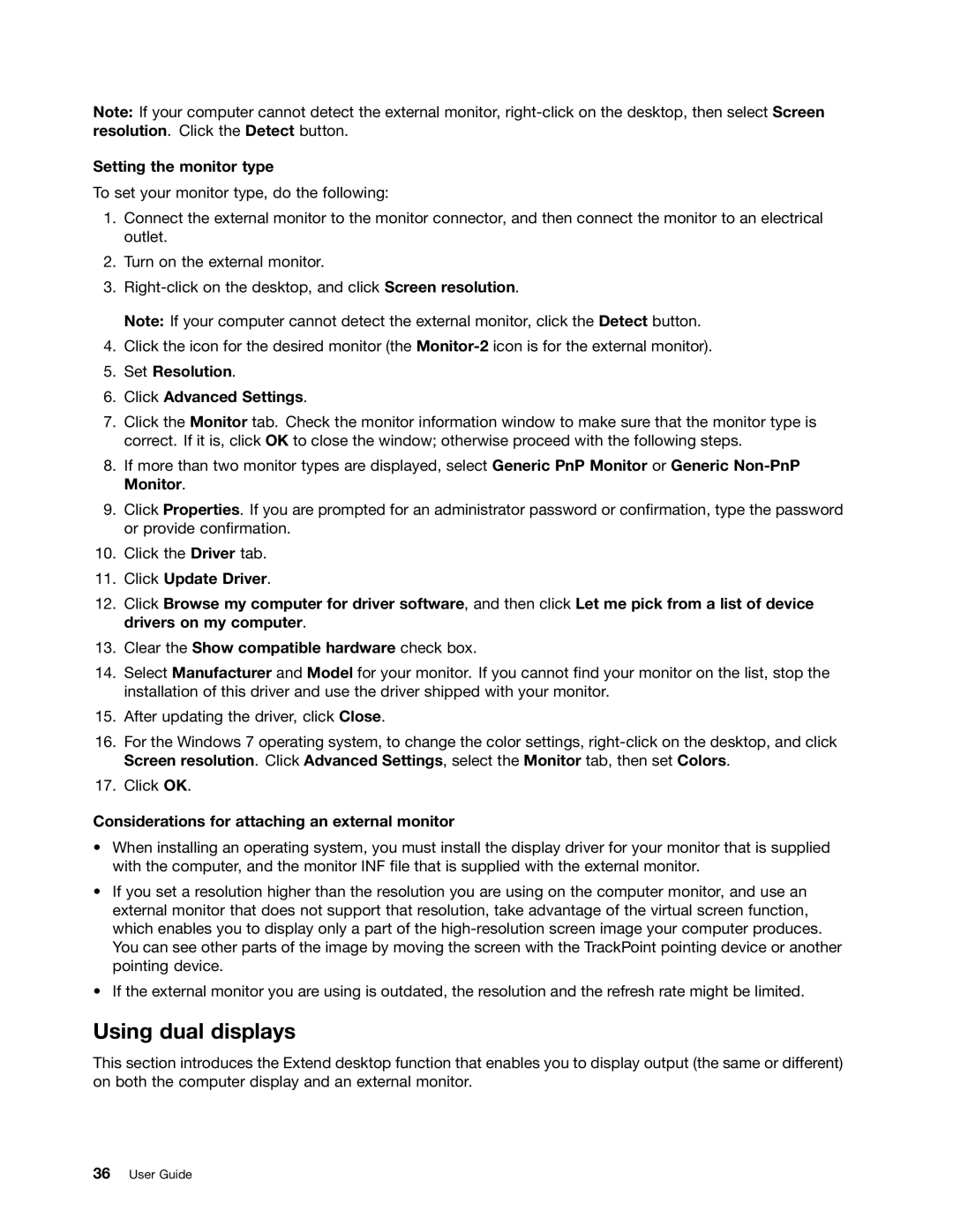 Lenovo X131E manual Using dual displays, Setting the monitor type, Set Resolution Click Advanced Settings 