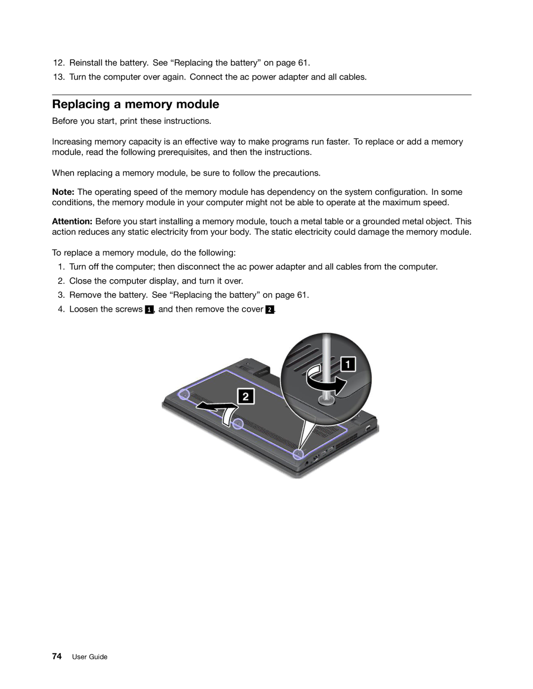 Lenovo X131E manual Replacing a memory module 