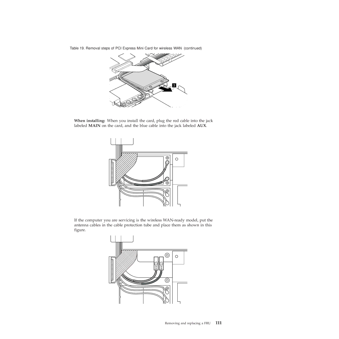 Lenovo X201, X200 manual Removal steps of PCI Express Mini Card for wireless WAN 