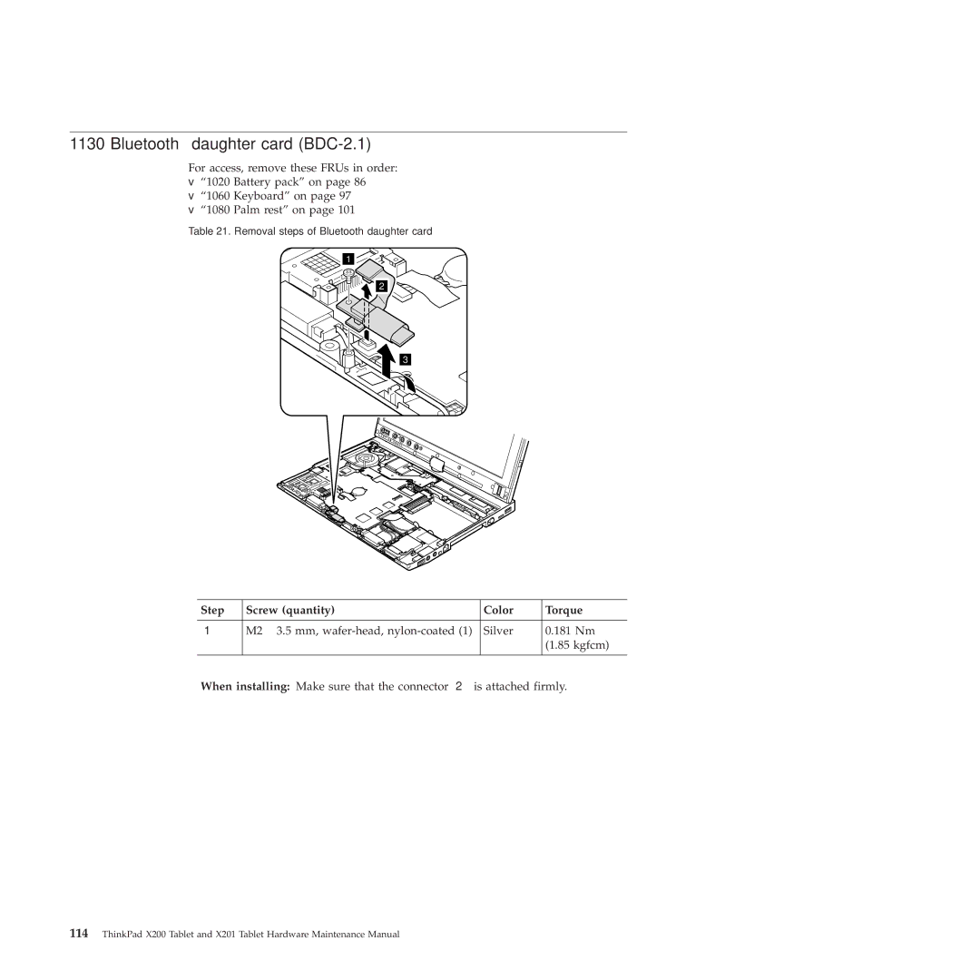 Lenovo X200, X201 manual Bluetooth daughter card BDC-2.1 