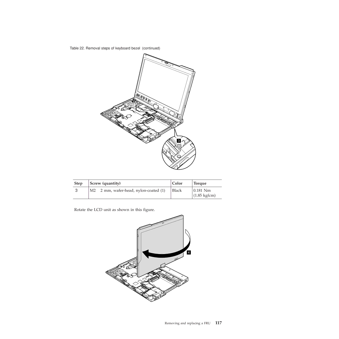 Lenovo X201, X200 manual Step Screw quantity Color Torque 