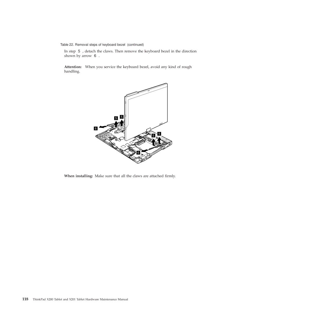 Lenovo X200, X201 manual Removal steps of keyboard bezel 