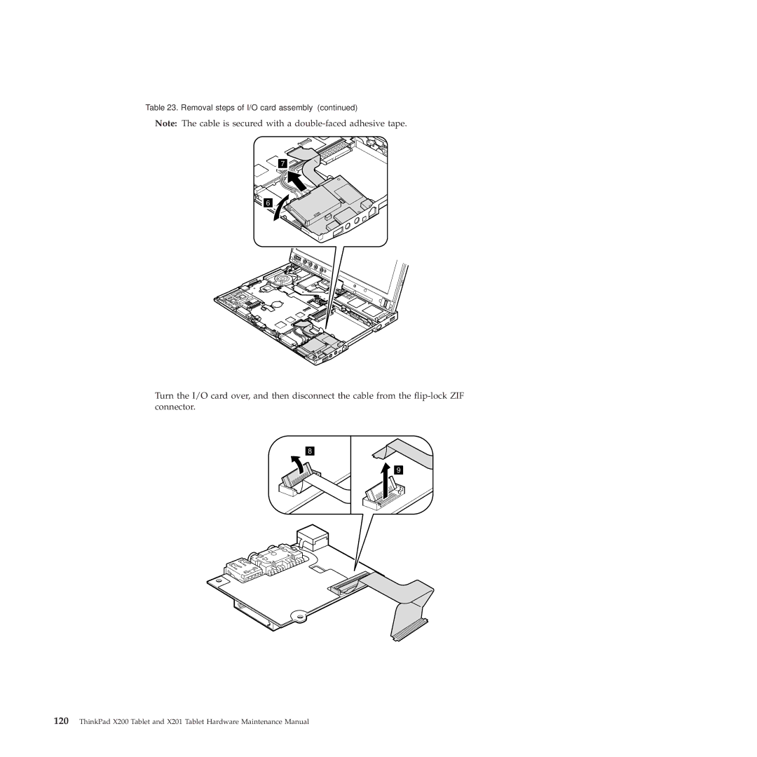 Lenovo X200, X201 manual Removal steps of I/O card assembly 