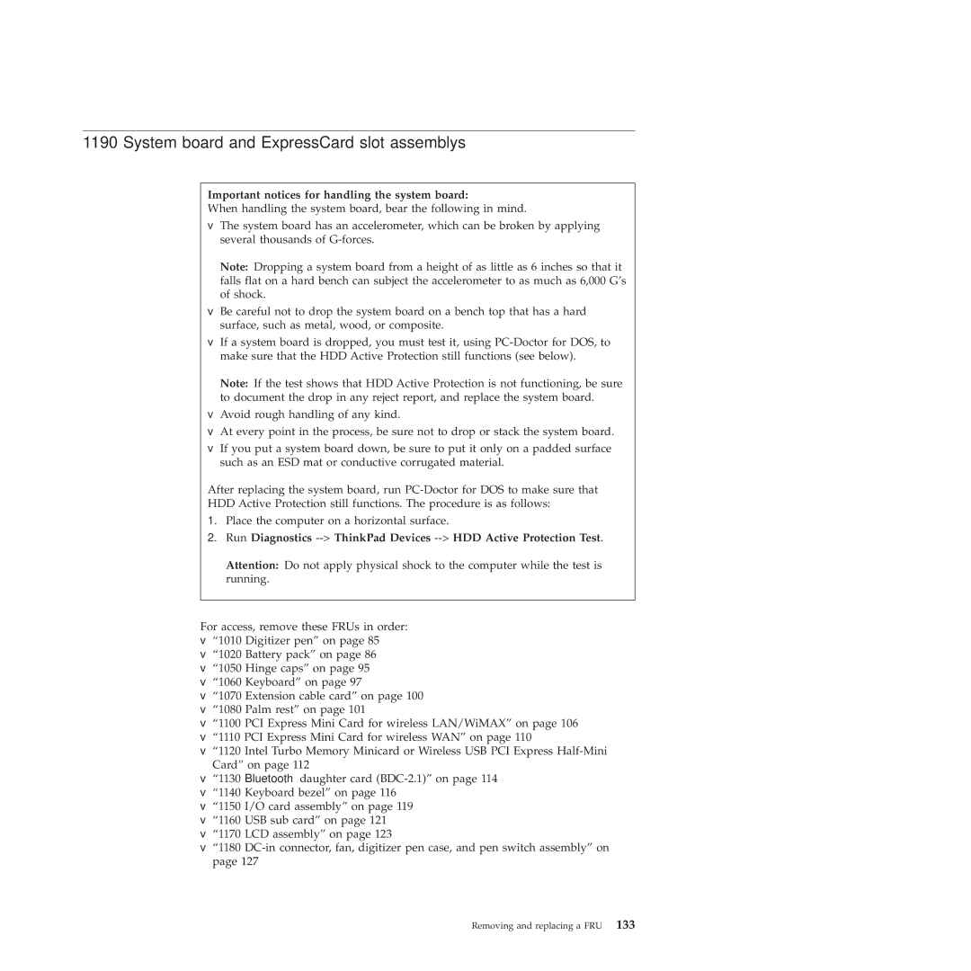 Lenovo X201, X200 manual System board and ExpressCard slot assemblys, Important notices for handling the system board 