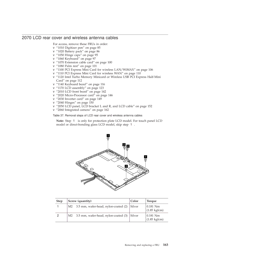 Lenovo X201, X200 manual LCD rear cover and wireless antenna cables 