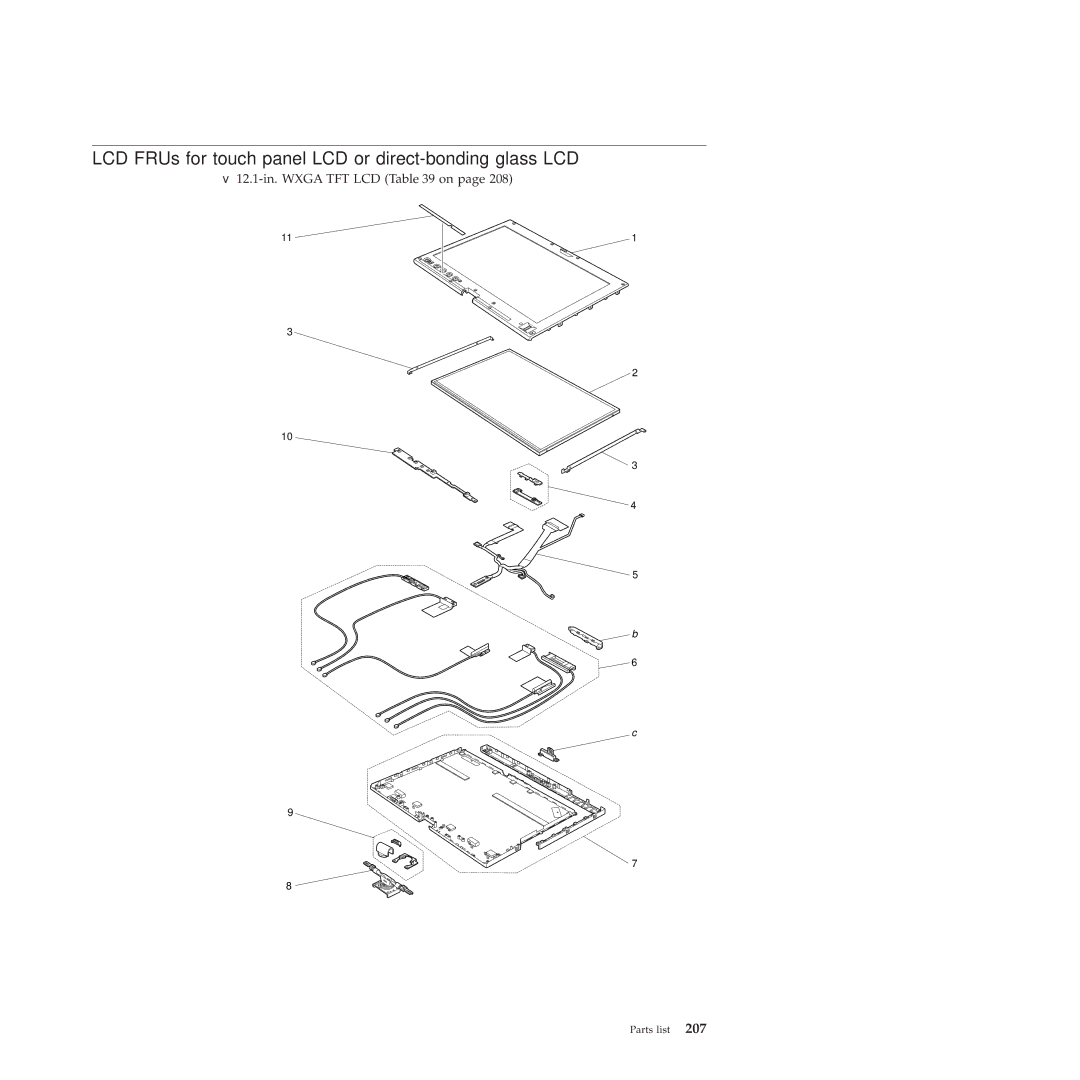 Lenovo X201, X200 manual LCD FRUs for touch panel LCD or direct-bonding glass LCD, 12.1-in. Wxga TFT LCD on 