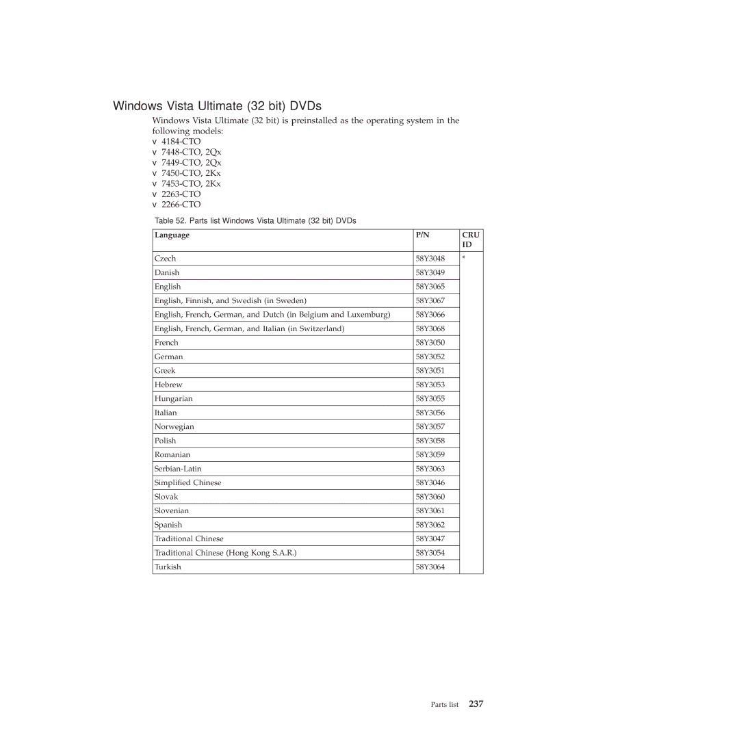 Lenovo X201, X200 manual Windows Vista Ultimate 32 bit DVDs 