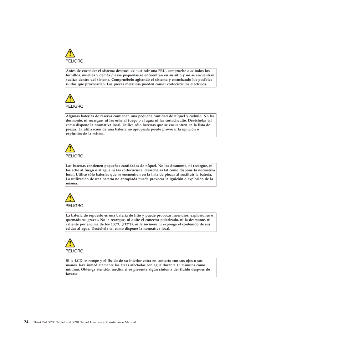 Lenovo X200, X201 manual Peligro 